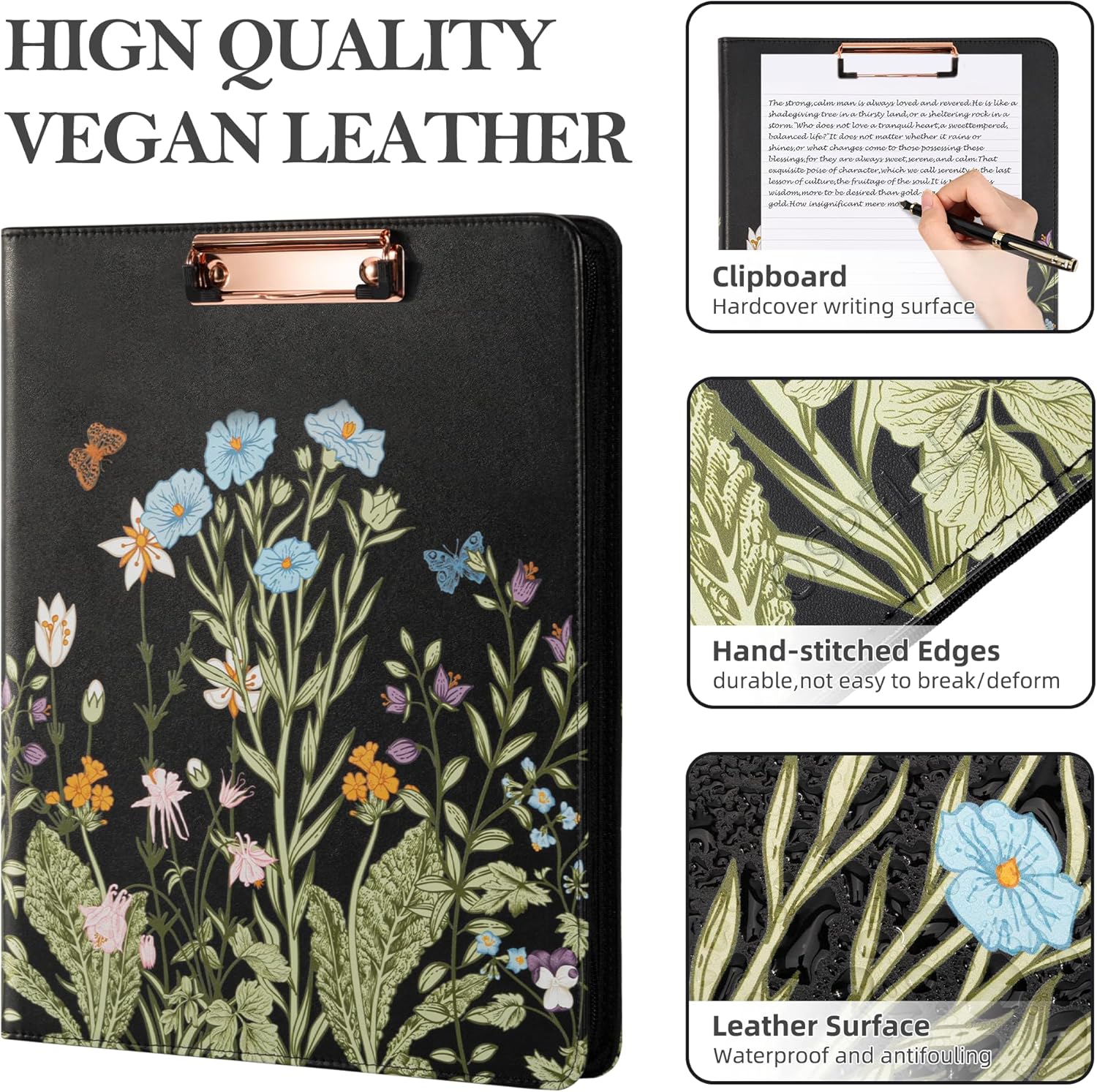 Ospelelf Leather Portfolio Folder with Zipper - 3 Ring Binder with Clipbard - Calculator, 12.1” Tablet Sleeve, 5 Dividers with 10 Pockets, Refillable Notepad, Card Holder (Bushes) - Image 5