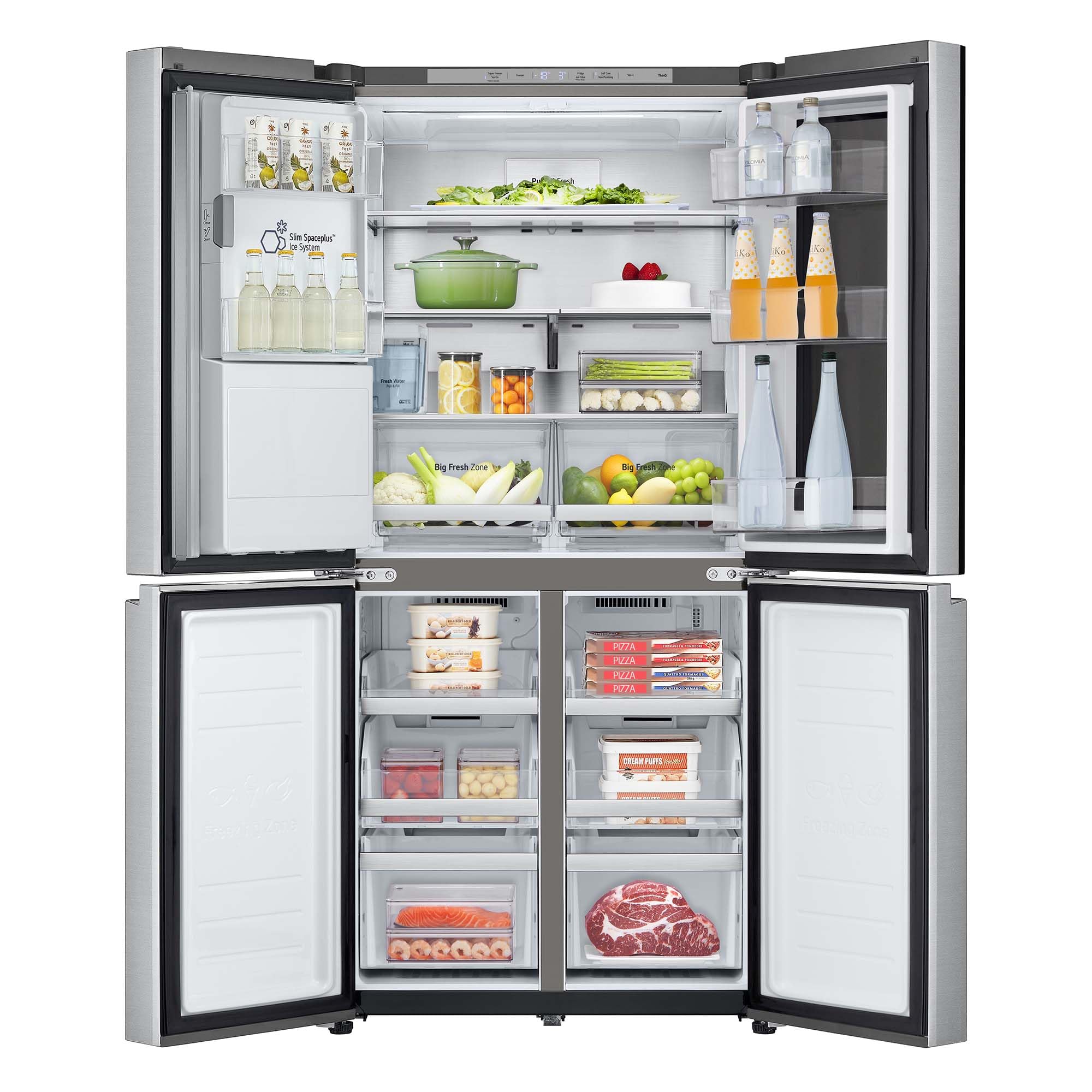 LG GMG861MBAE - Frigorífico American Combi InstaView, Clasificación E, 508 L, Door Cooling, Linear Cooling, UVNano, 1,80 m, Acero texturizado antihuellas