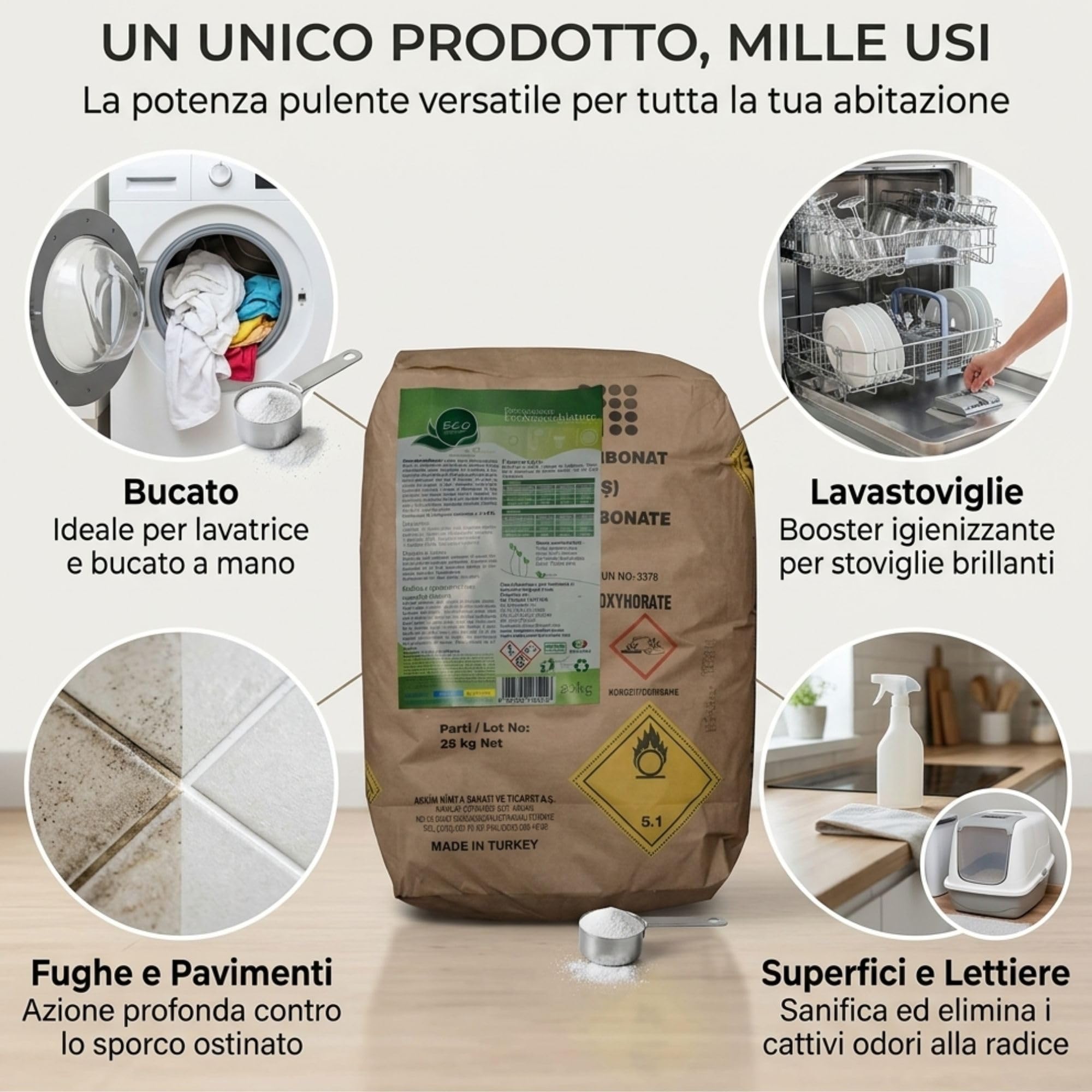 Eco Quitamanchas - Percarbonato de Sodio - Desinfectante - con oxígeno activo y muestra gratuita (Percarbonato 25 kilogramos)