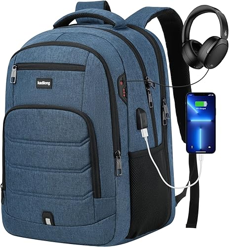 Miniatura 9 de Mochila para laptop para hombre, mochila escolar para adolescentes, niños, viajes de negocios, bolsa antirrobo con puerto de carga USB, resistente