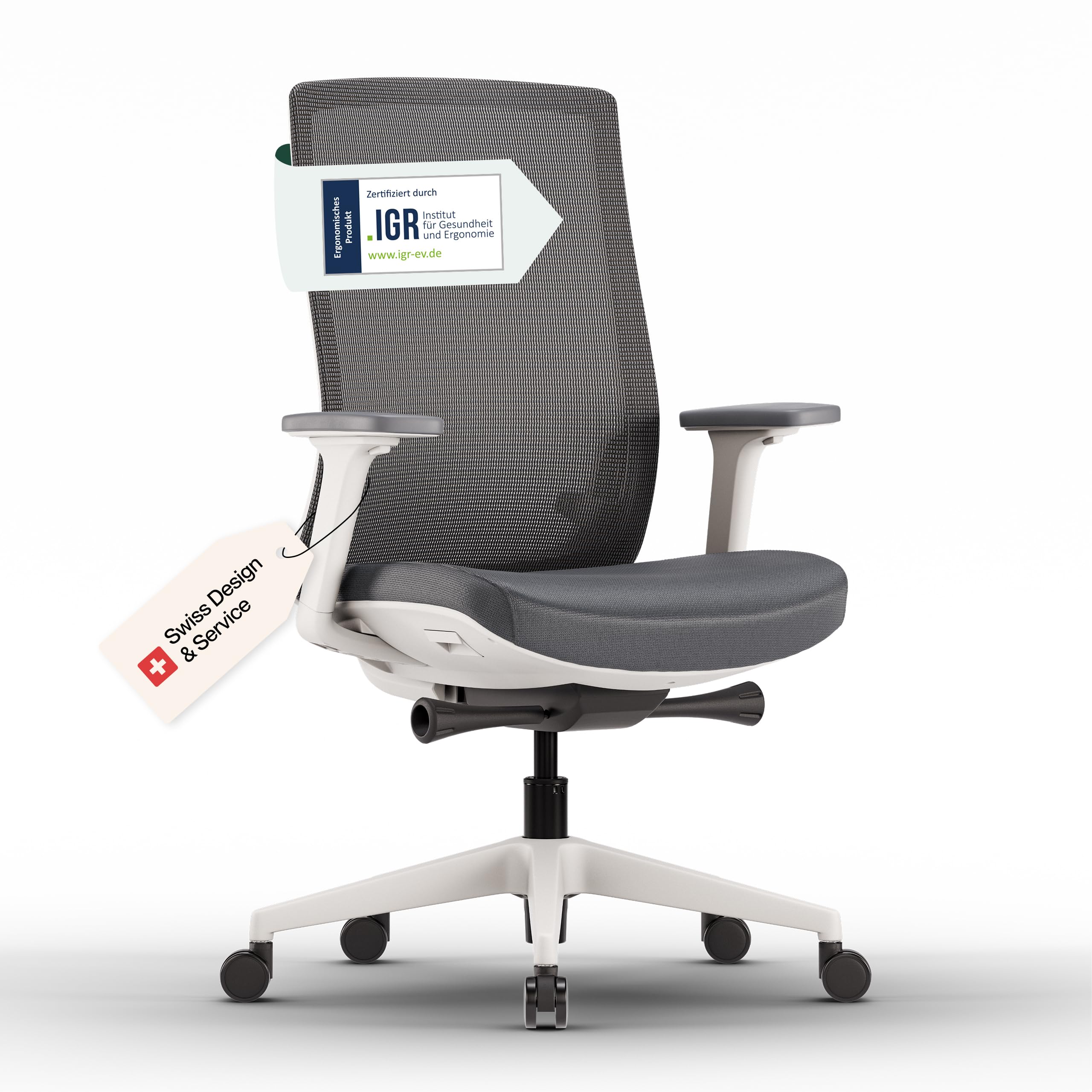 Ergo Bürostuhl Ergonomisch mit Armlehnen Weiß | Schreibtischstuhl mit Synchronmechanik, Lordosenstütze & Sitzhöhenverstellung | Bequemer Office Chair, PC & Büro Stuhl | Flexibler Drehstuhl