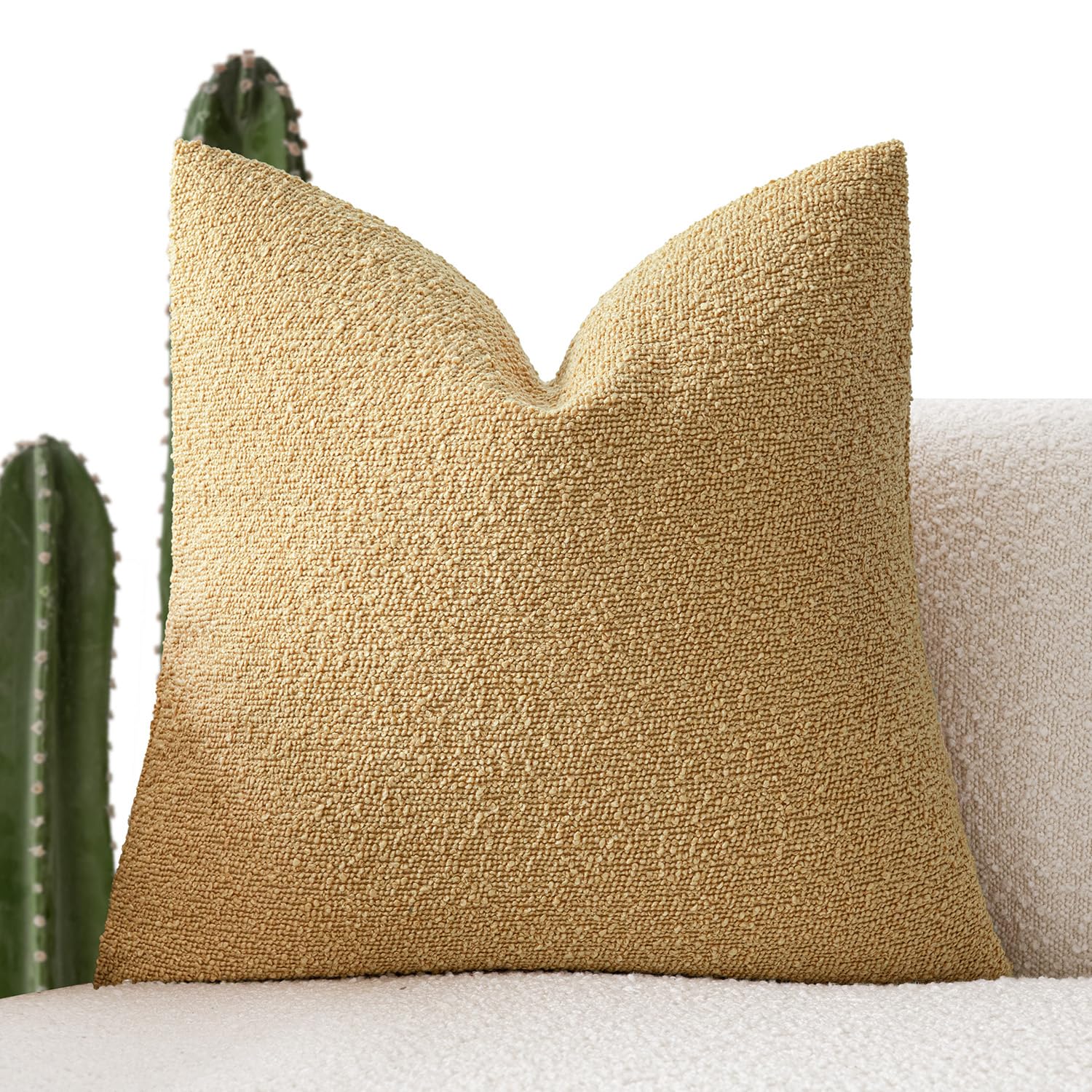 Foindtower Decorative Textured Boucle Throw Pillow Covers Accent Solid Pillow Cases Neutral Soft Cozy Couch Cushion Case for Chair Sofa Bedroom Living Room Home Decor 18x18 Inch,1PC,Light Yellow
