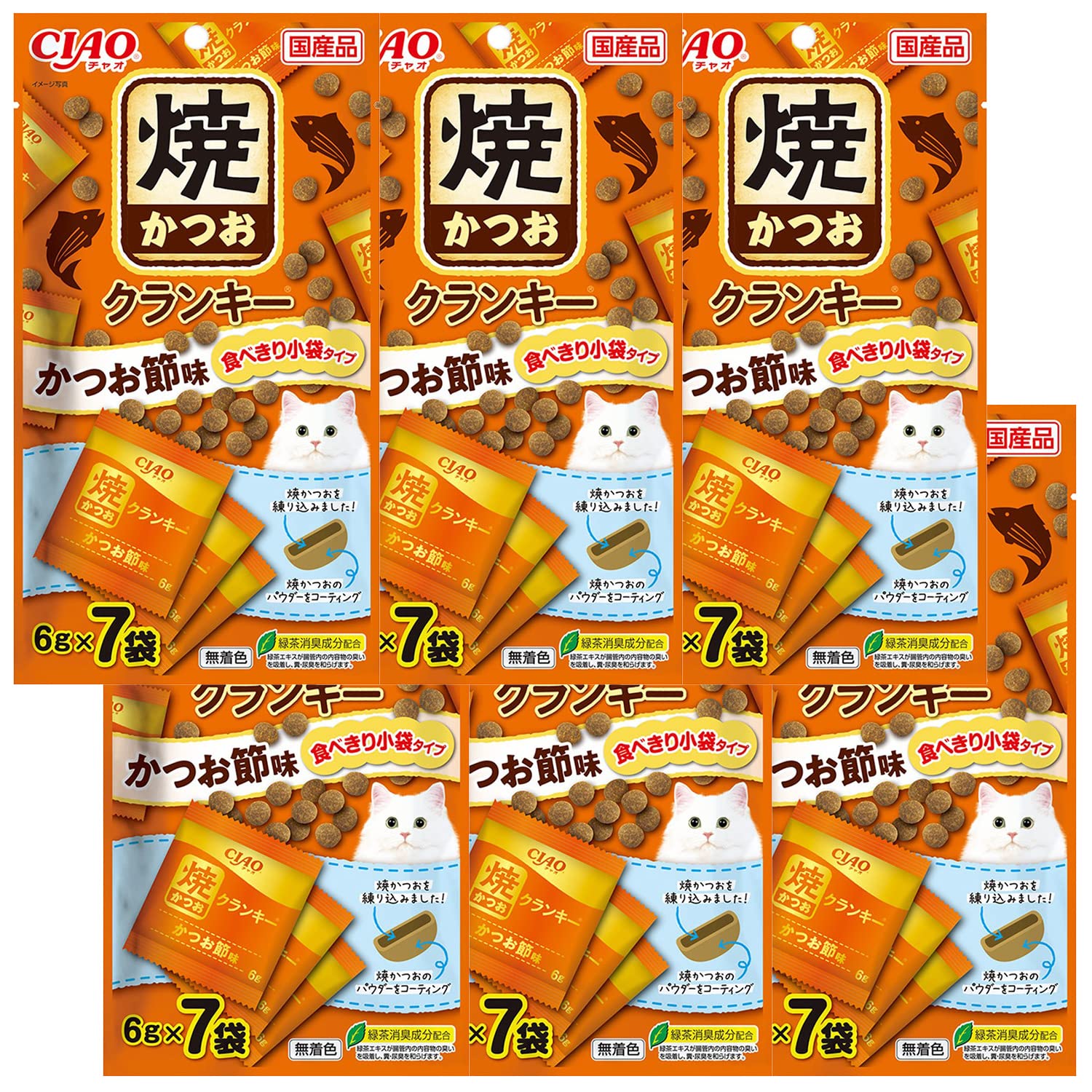 CIAO (チャオ) 焼かつおクランキー かつお節味 6g×7袋 6個セット