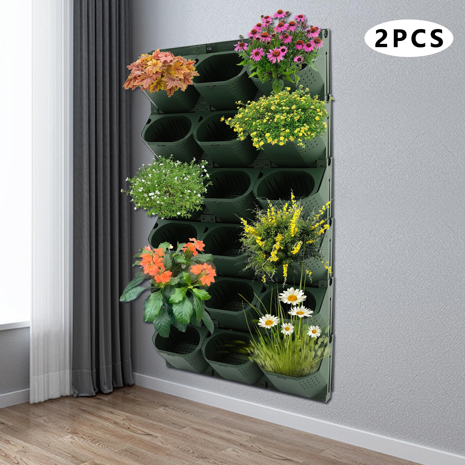 Hängender vertikaler Wand-Pflanzgefäß, Hängende Pflanztaschen, Vertikaler Wand-Blumentopf, Vertikaler Garten Pflanzenwand, Wandmontierter Pflanztasche für Gärten, Balkonen (Army Green, 36PCS)