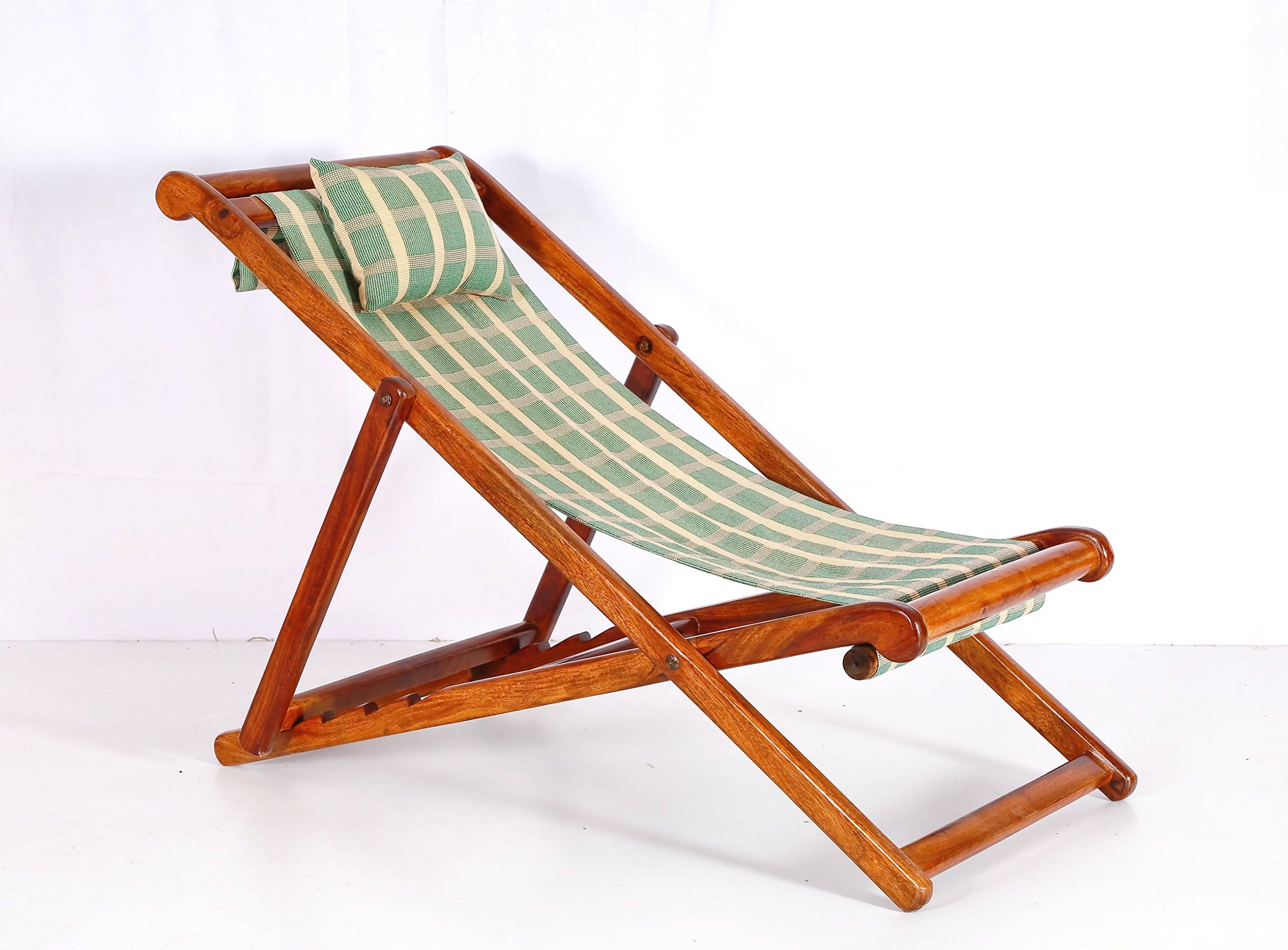 LifeEstyle Sheesham Wood Light Green with Walnut Brown Colour Relaxing Chair/Comfort Folding Chair for Bed Room/Living Room as Well as Garden