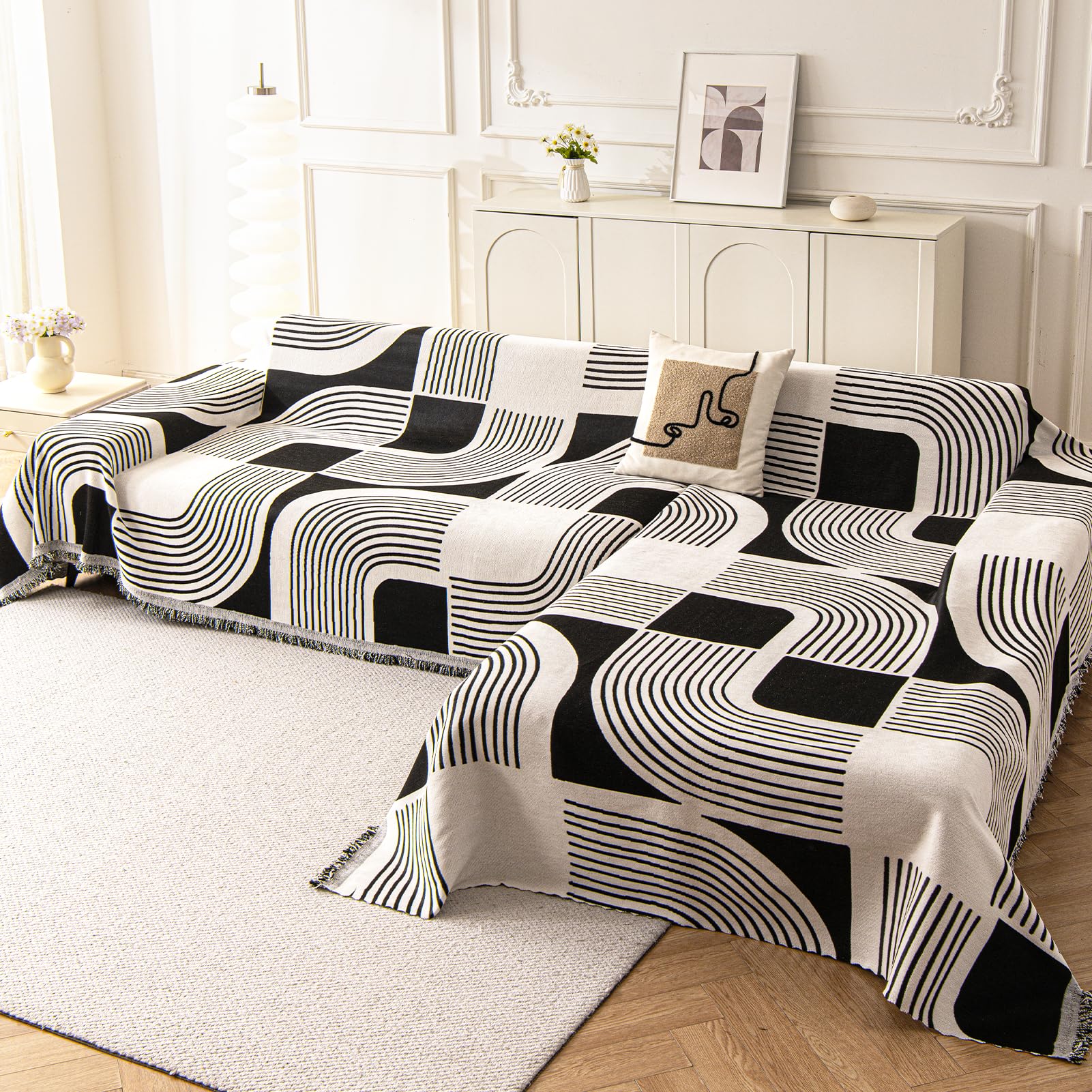 WEYOND Sofa Cover L-Shaped Sectional, 180 x 300 cm + 180 x 340 cm, Black