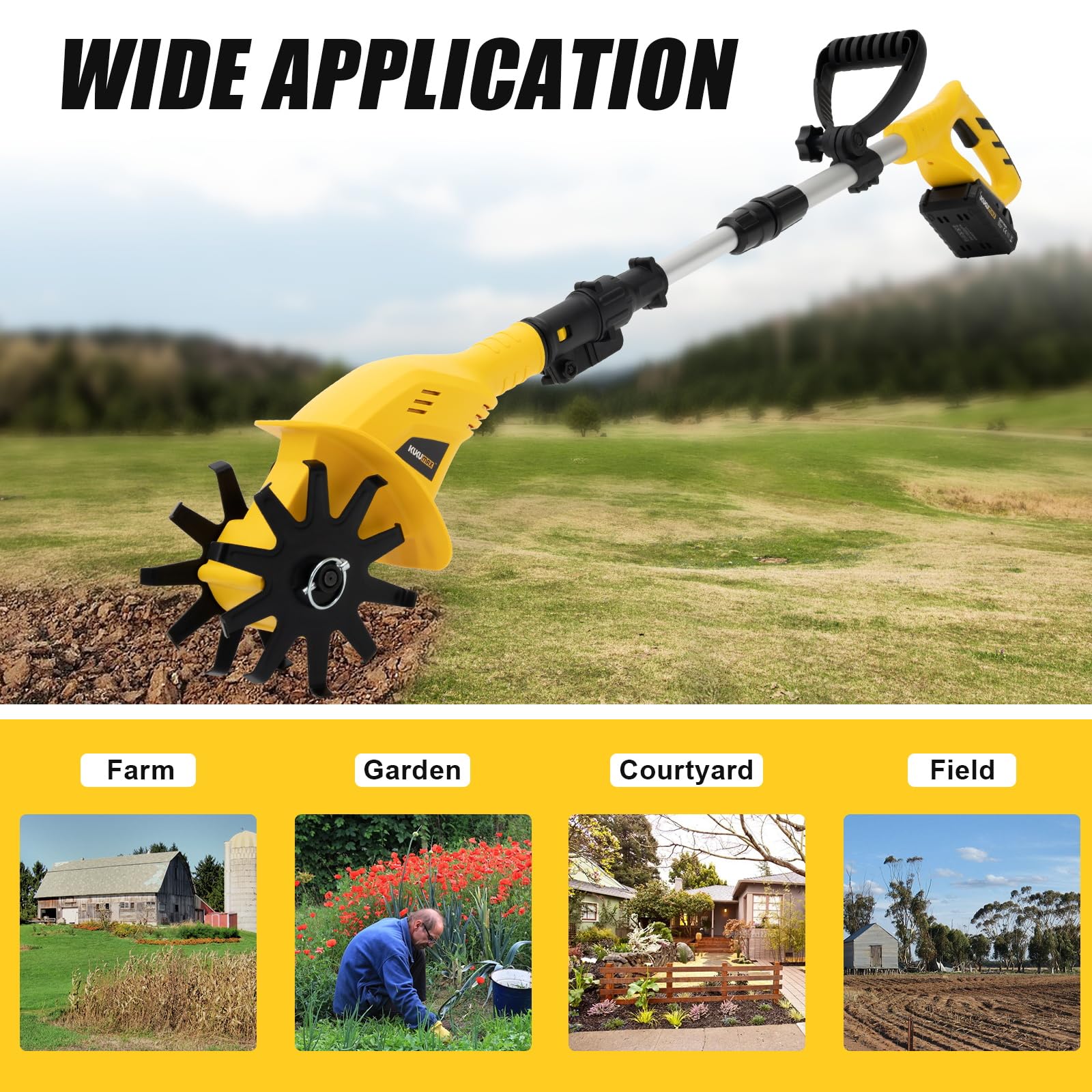 Fenjidrop 20V Cordless Handheld Tiller, 250 RPM Cultivator with Battery and Power Cord, 3.9