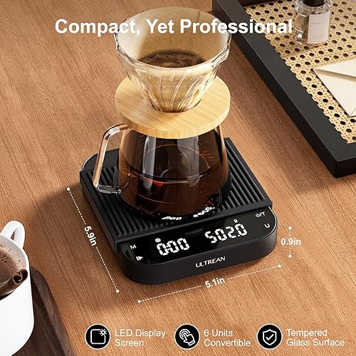 Miniatura 6 de Ultrean Báscula de café de 5.9 pulgadas, báscula de café recargable con temporizador, precisión de 6.6 lbs0.00 oz para verter y gotear, báscula de