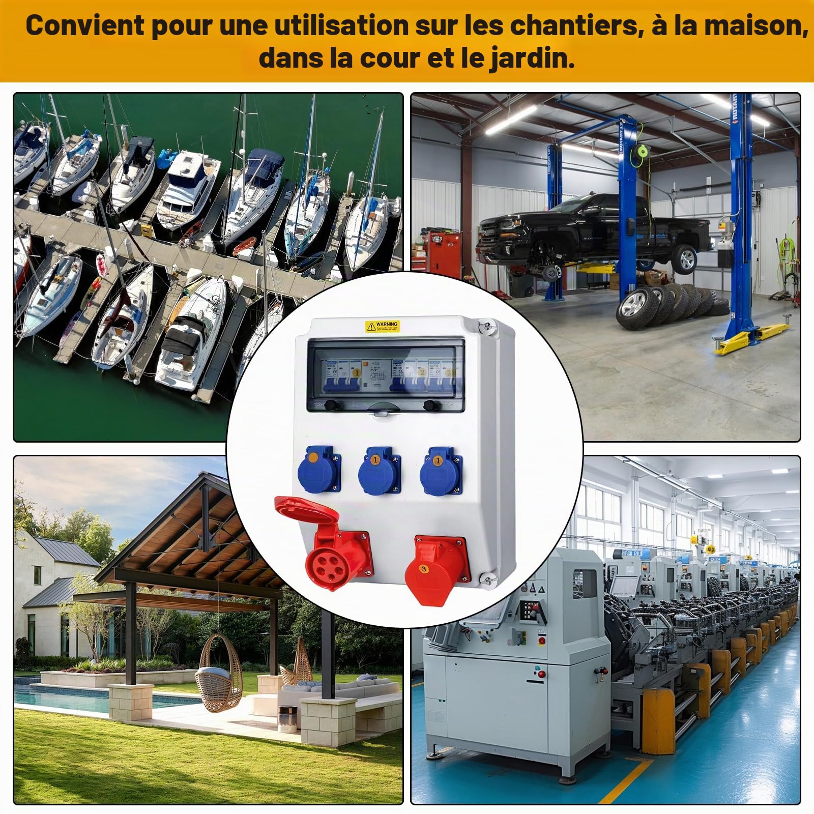 Coffret Électrique de Chantier,Répartiteur Mural,Distributeur de Courant Électrique avec Disjoncteur,5P CEE Prise et Schuko Prise,Distributeur de Puissance Consommée pour Ateliers et Usines
