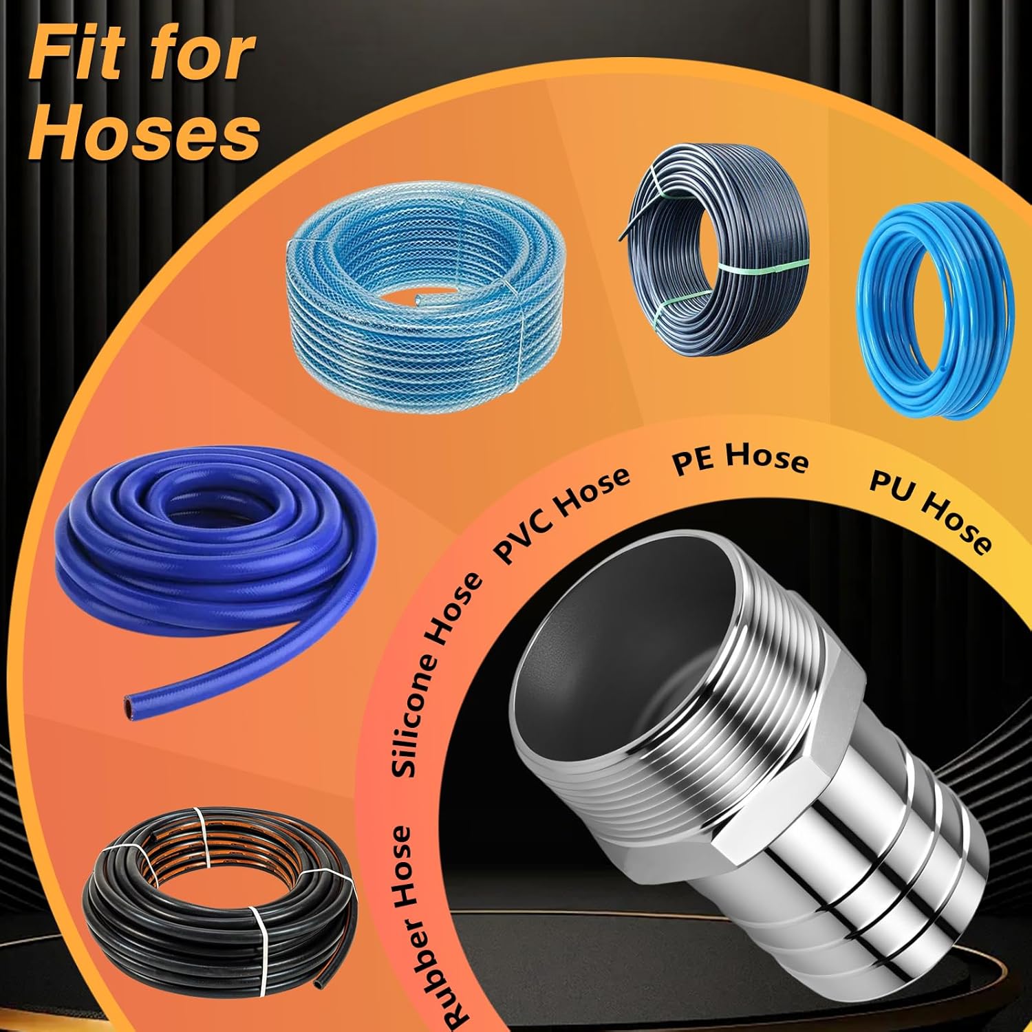 Stainless Steel 2" to 2" NPT Male Threaded Hose Barb Fittings, 2PCS 2in to 2in NPT Male Hose Barb Connectors for Water Air Gas Pipes