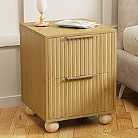 Vista 8 de Fluted Nightstand Set of 2, Boho Night Stand with Spacious Storage Drawers, Natural Oak Bedside Table with Solid Wood Round Legs for Bedroom, End