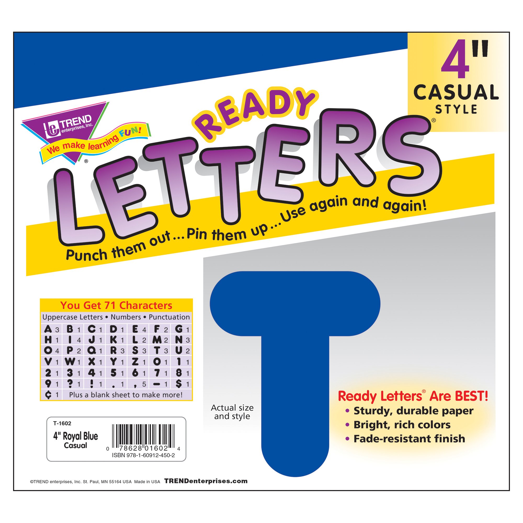 Trend Royal Blue 4" Casual Uppercase Ready Letters, Bulletin Board Decor, 4-Inch, 72 Pieces - Image 3