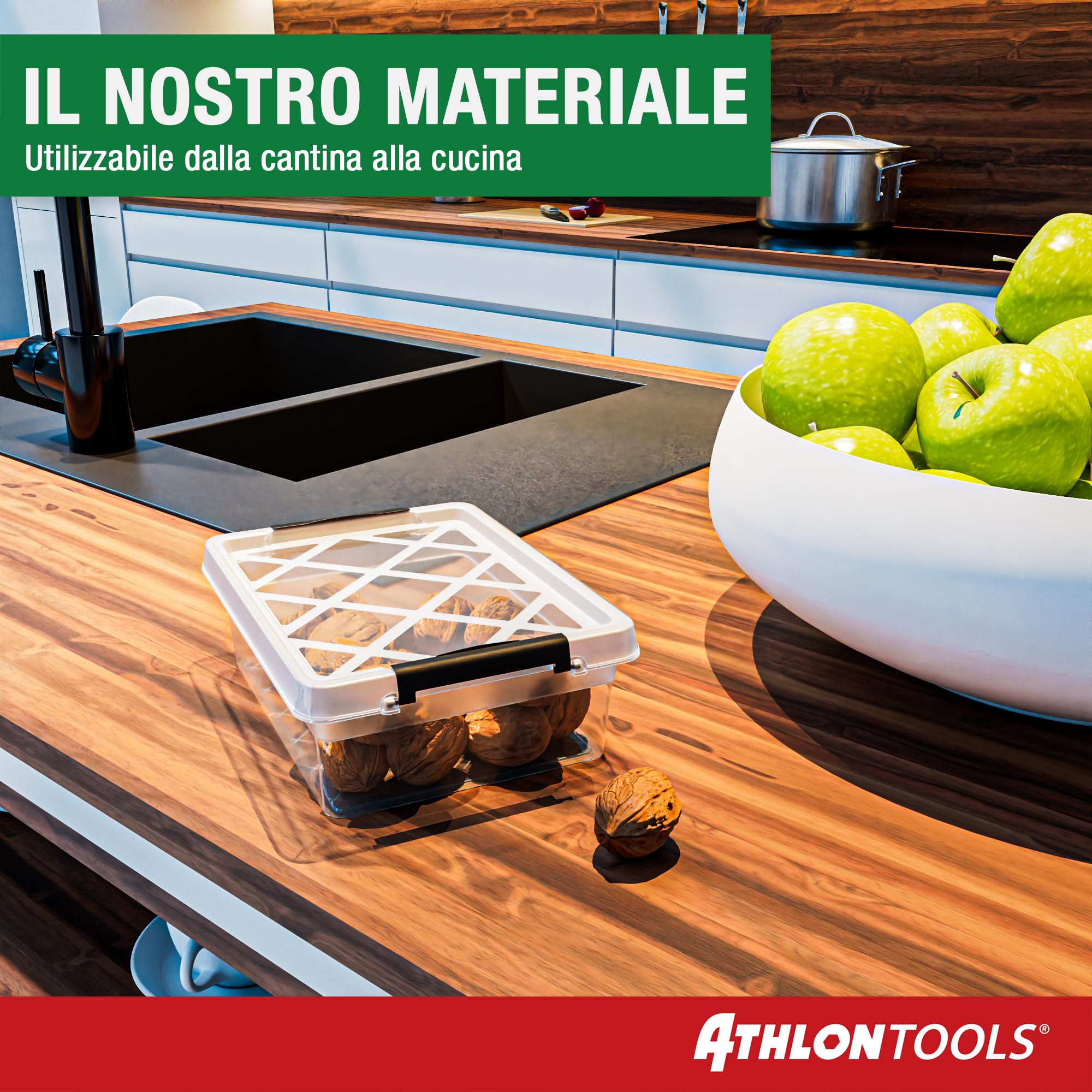 ATHLON TOOLS Set di 10 contenitori da 1L con coperchio – 100% materiale vergine – trasparenti – senza BPA – contenitori impilabili – clip di chiusura grigie – quasi ermetici – organizer