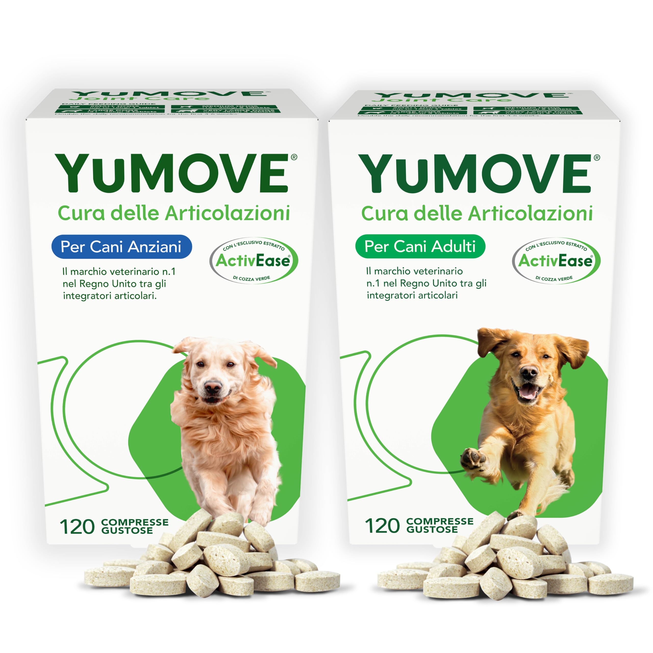 YuMOVE Joint Care Cani Articolazioni Adulto + Senior Superpack - Pack 120+120 Compresse - ActivEase Cozza Verde - Glucosamina & Condroitina - Supporto Cane Quotidiano Tutte Le Razze Completo