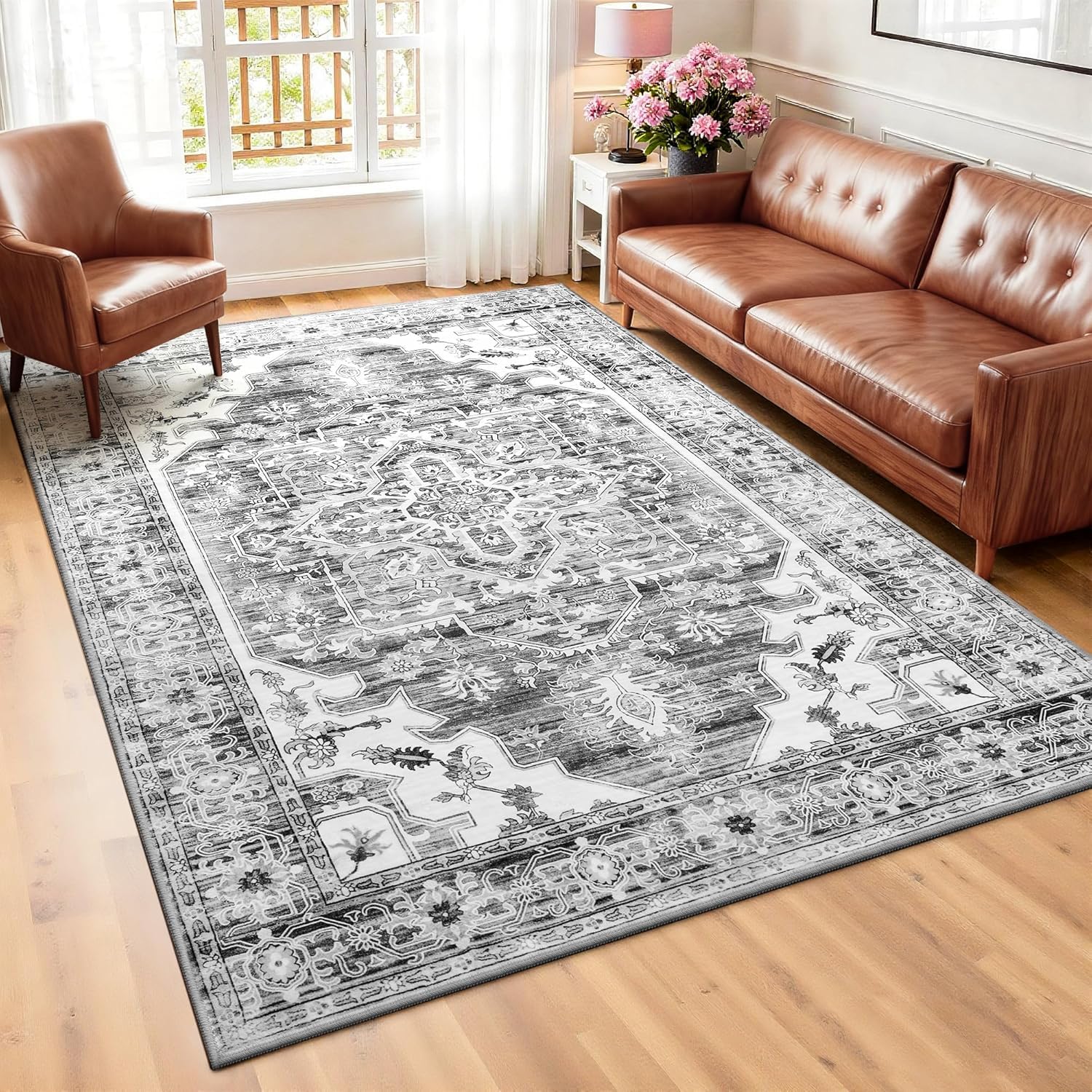 Grand tapis de salon vintage shabby chic, confort haut de gamme