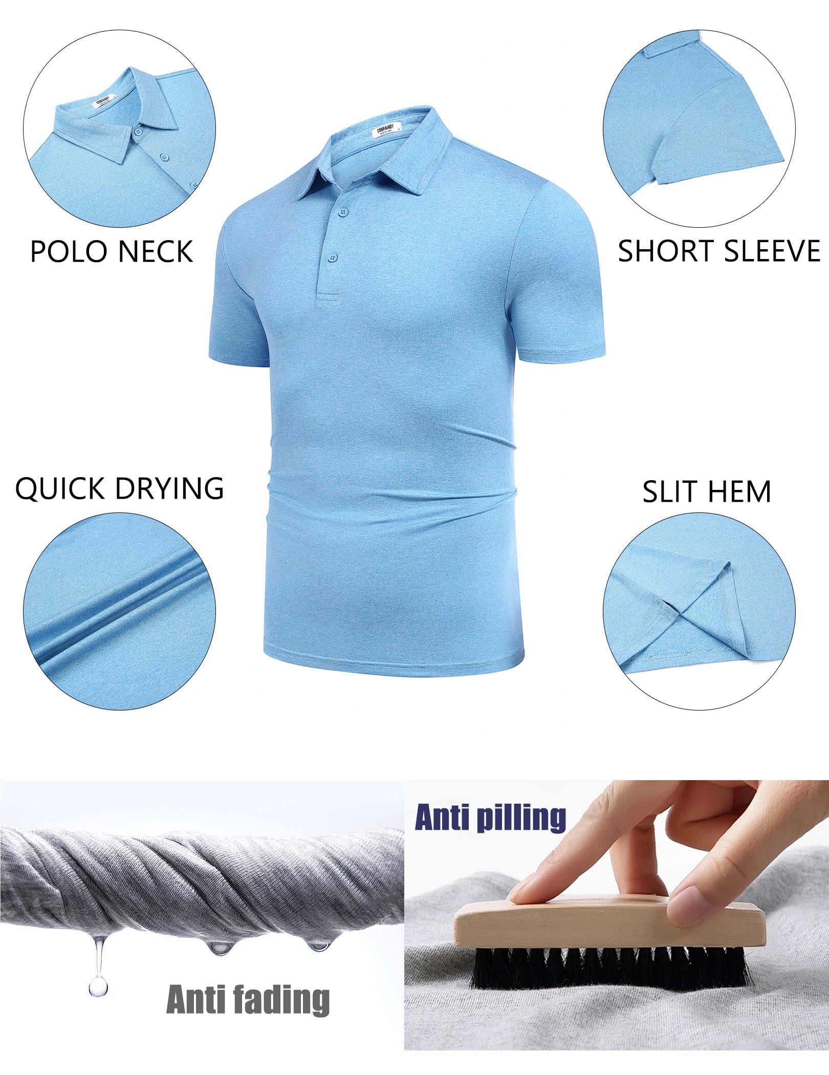 COOFANDY Polo da uomo Golf Quick Dry Performance Manica Corta Traspirante Atletica Polo Colletto Tennis T-Shirt