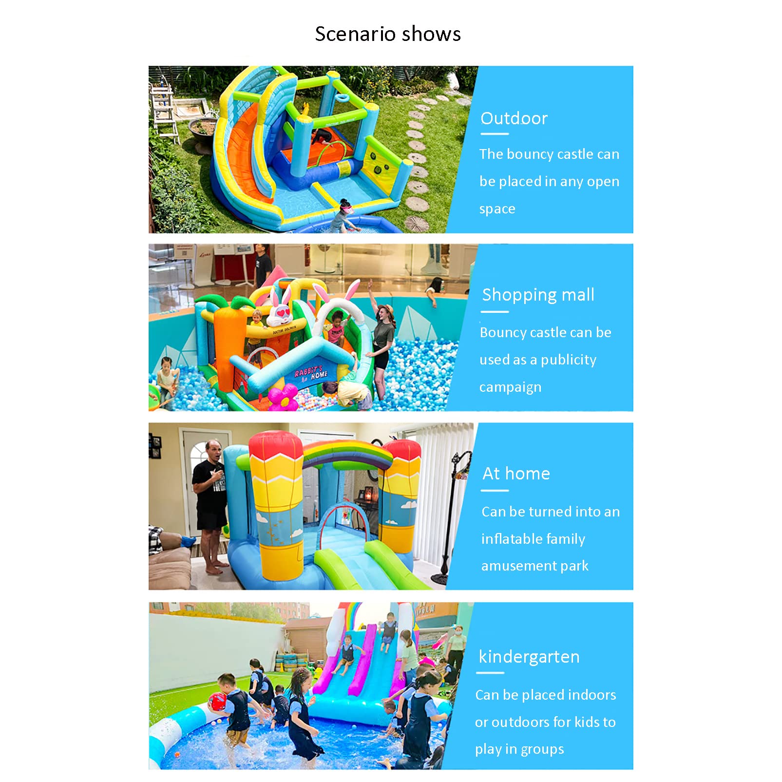 Castillo hinchable, Castillo inflable 4 en 1 con tobogán, parche y estacas