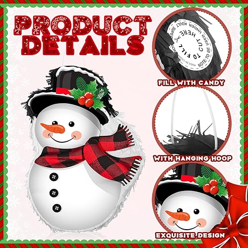 Miniatura 3 de Hiboom Piñata de Navidad con venda, murciélago y confeti, piñata navideña para Navidad, tema de invierno, suministros de fiesta de cumpleaños,
