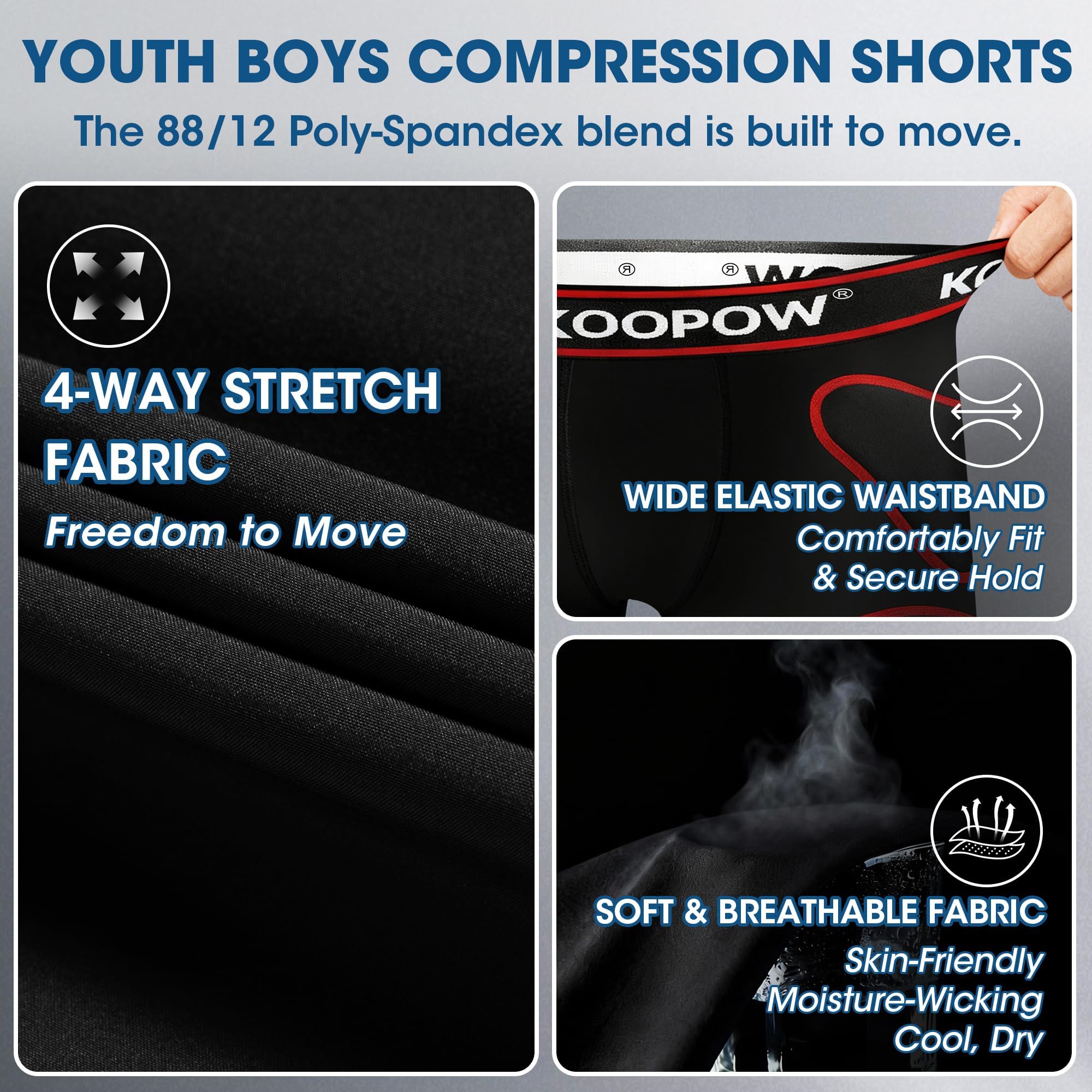 KOOPOW Pantalones cortos acolchados deslizantes para niños y jóvenes con copa atlética protectora suave para béisbol, fútbol, lacrosse