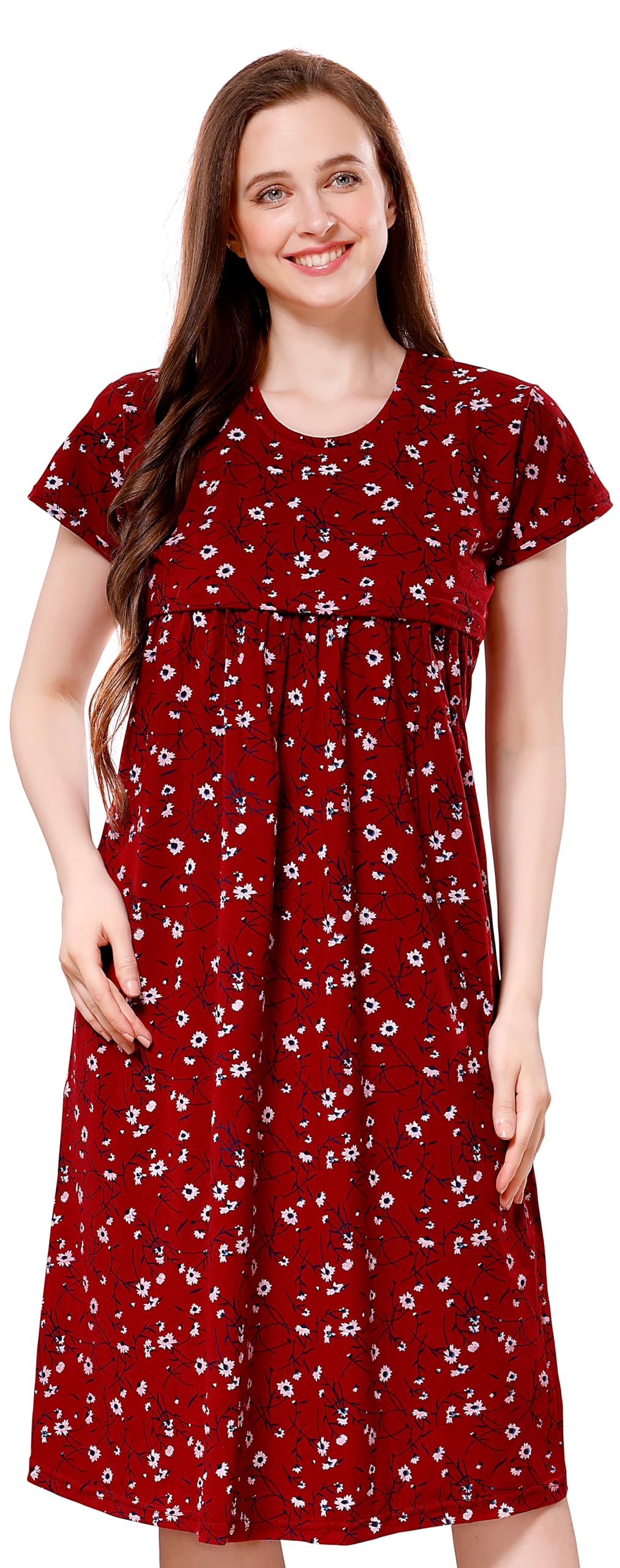 TIGYWIGYWomen's Cotton Printed Knee Length Maternity/Feeding/Nursing Nighty