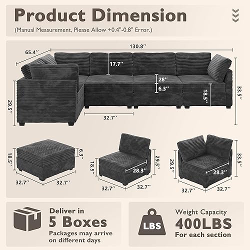 Miniatura 2 de Sofá modular modular en forma de L, cómodos sofás seccionales de gran tamaño para sala de estar, sofá cama convertible con diván para apartamento