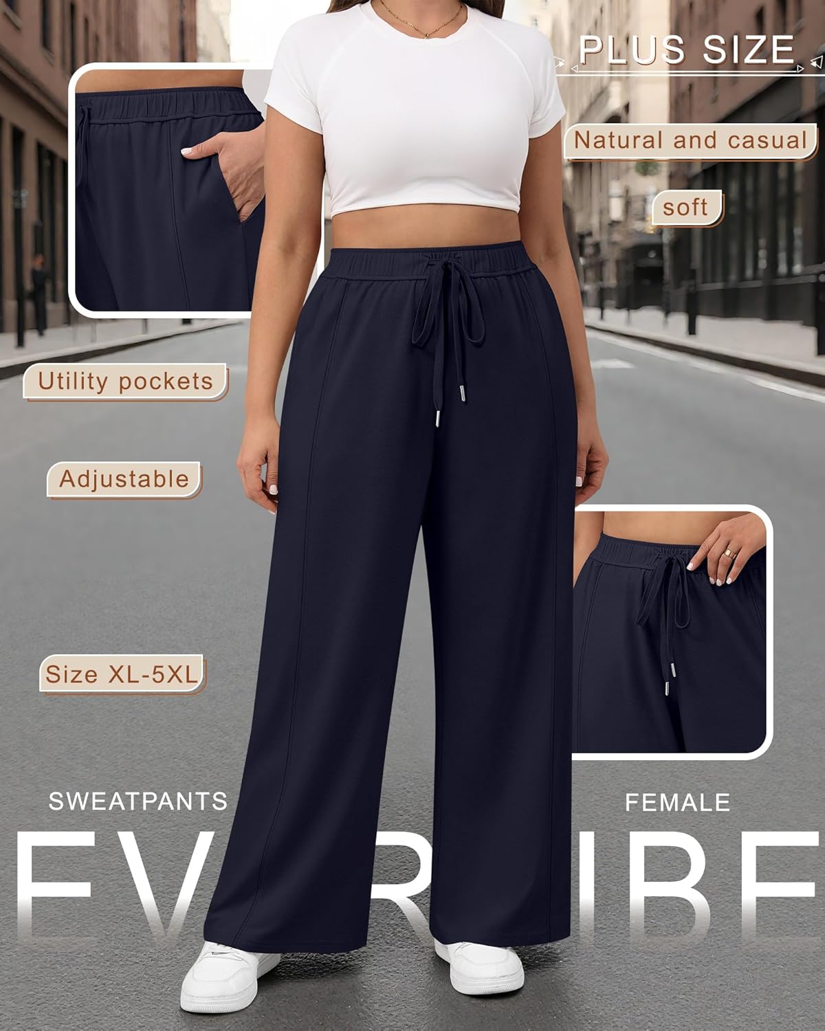 3 Pack Women's Plus Size Wide Leg Pants Trendy Double Side Seams High Waist Lounge Yoga Sweatpants with Pockets - Image 4