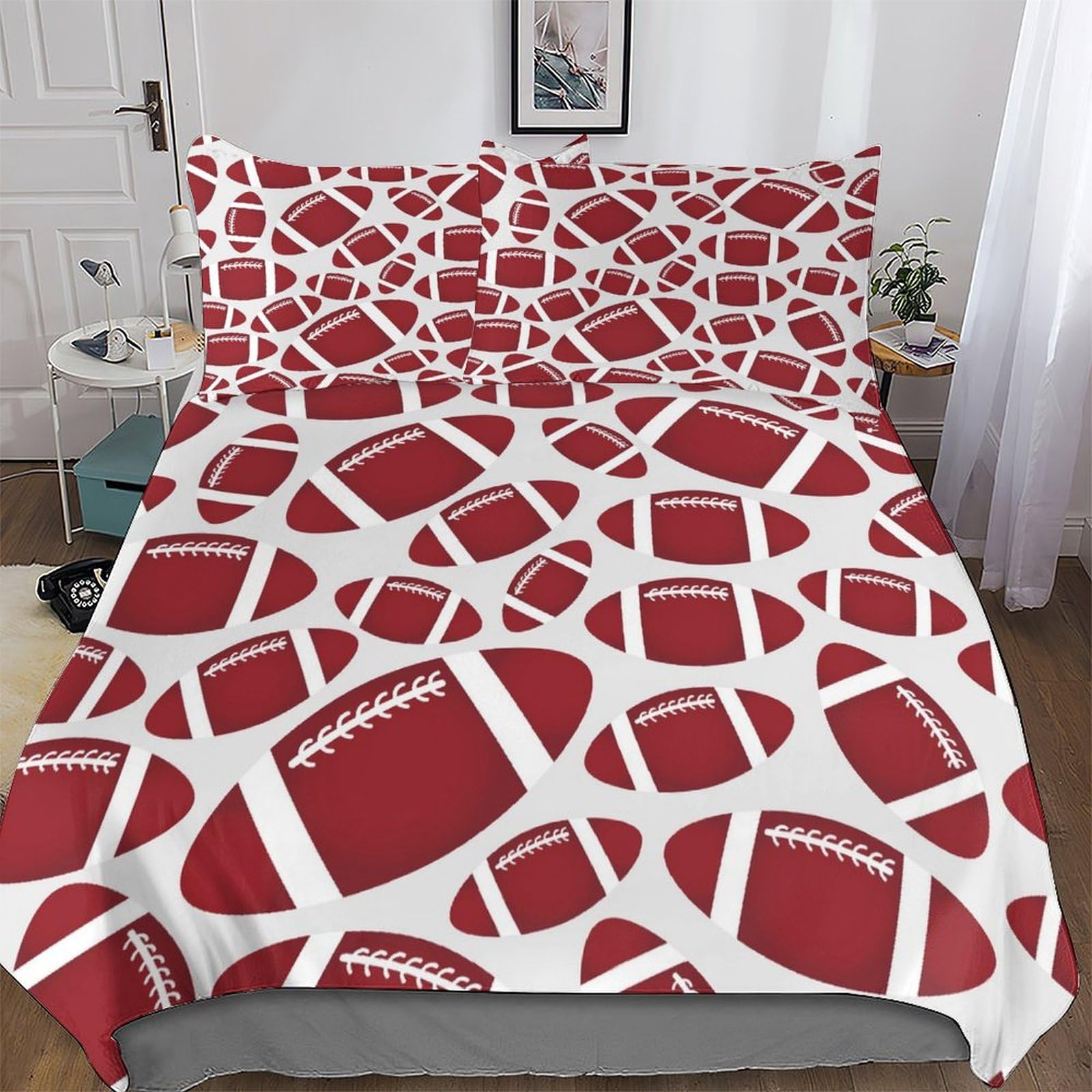 Housse de couette rugby microfibre hypoallergique 220x240 parure de lit 3 pièces