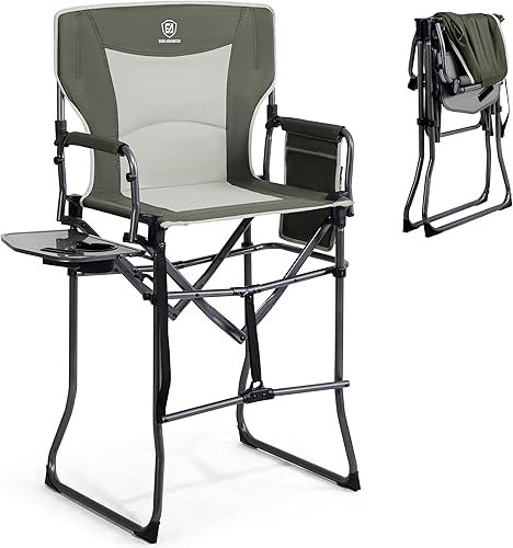 EVER ADVANCED Silla portátil de 30.7 pulgadas de altura de asiento plegable de directores, taburete de bar plegable alto con mesa auxiliar para