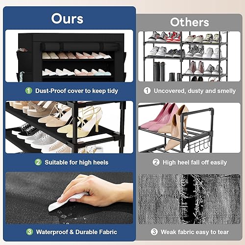 Miniatura 6 de Mavivegue Zapatero con tapa, almacenamiento de zapatos de 10 niveles para 50-55 pares de zapatos, organizador de zapatos para entrada, armario