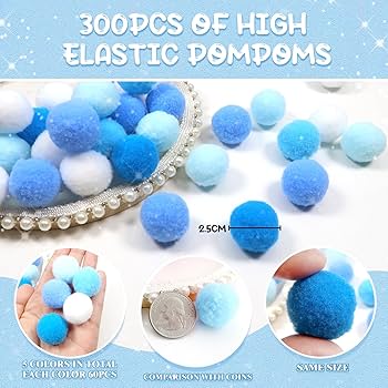 TOAOB 300pcs Pom Pom Blue Series 25mm Colorful Decorative
