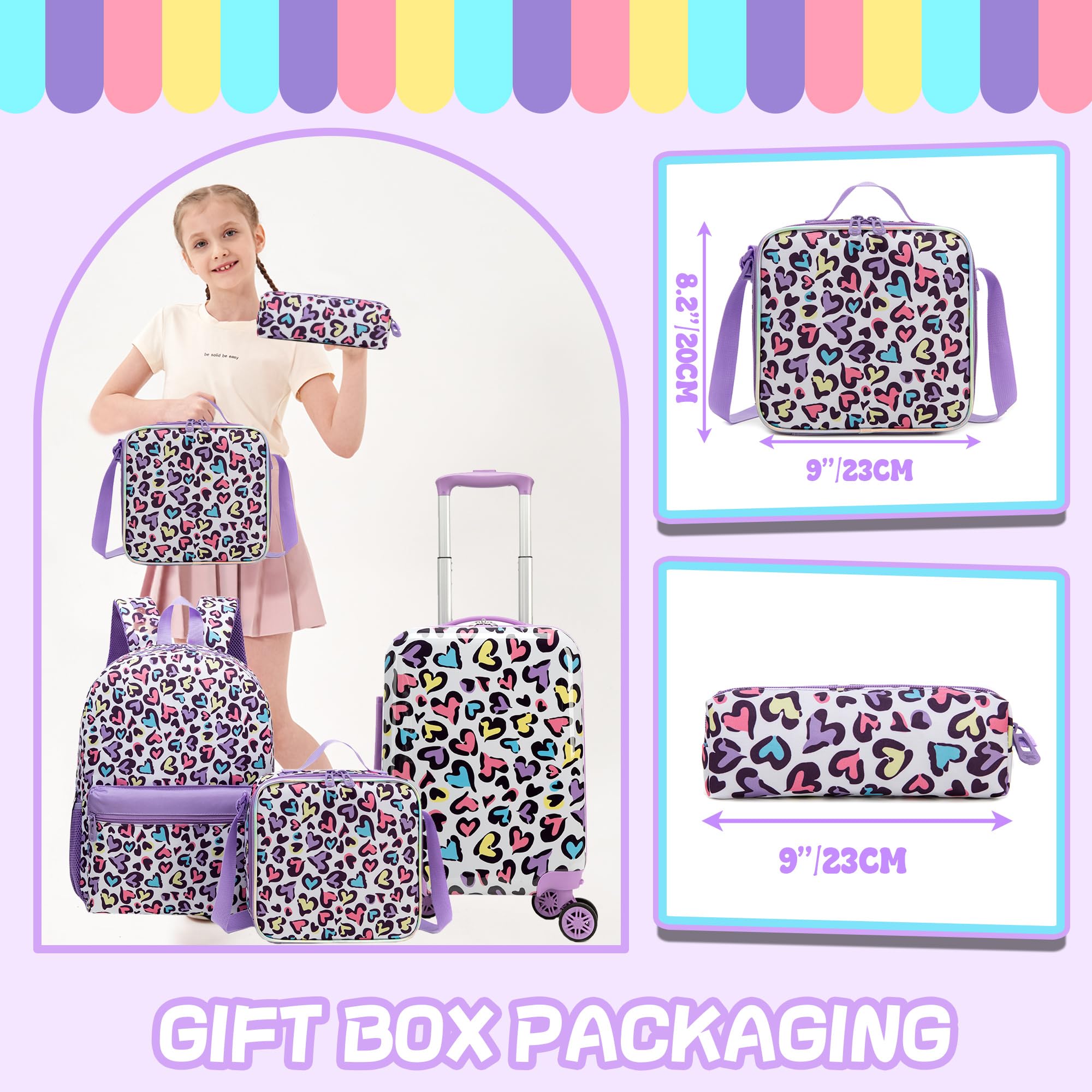 HTgroce 5pcs Set di Valigie per Bambini, Bagaglio a Mano Viaggio Ragazza