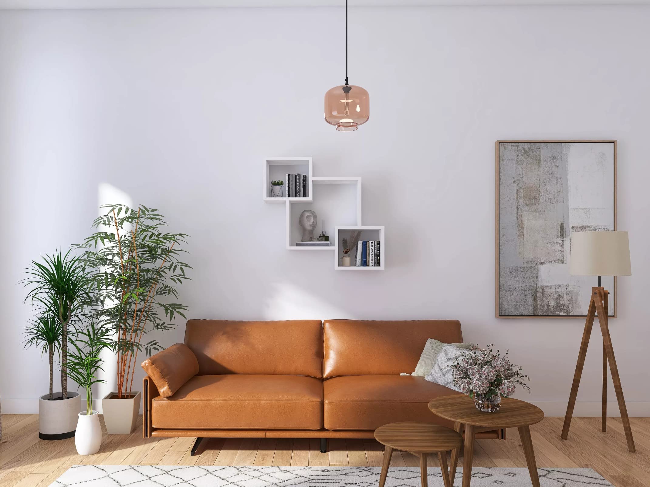 Estantería decorativa de pared con 3 estantes 78 x 71 x 18 diseño escandinavo moderna para salón cocina oficina dormitorio baño estantería colgante para presentación estantería (blanco)