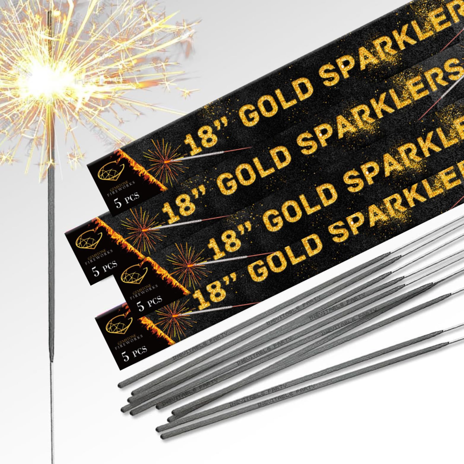 30 x Gold spraklers (18") Perfect for Weddings Birthday Parties Halloween Bonfire Night Christmas and New Year - 6 Packs (30 Sparklers) (120)