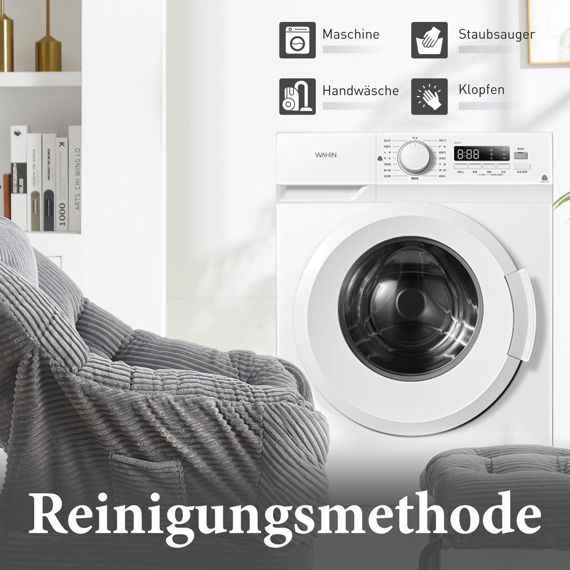 Faulenzersessel mit Ottomane, Relaxsessel mit Hocker – Schlafzimmerstuhl für Erwachsene, moderner Lounge-Akzentstuhl mit Armlehnen, ergonomische Fußstütze