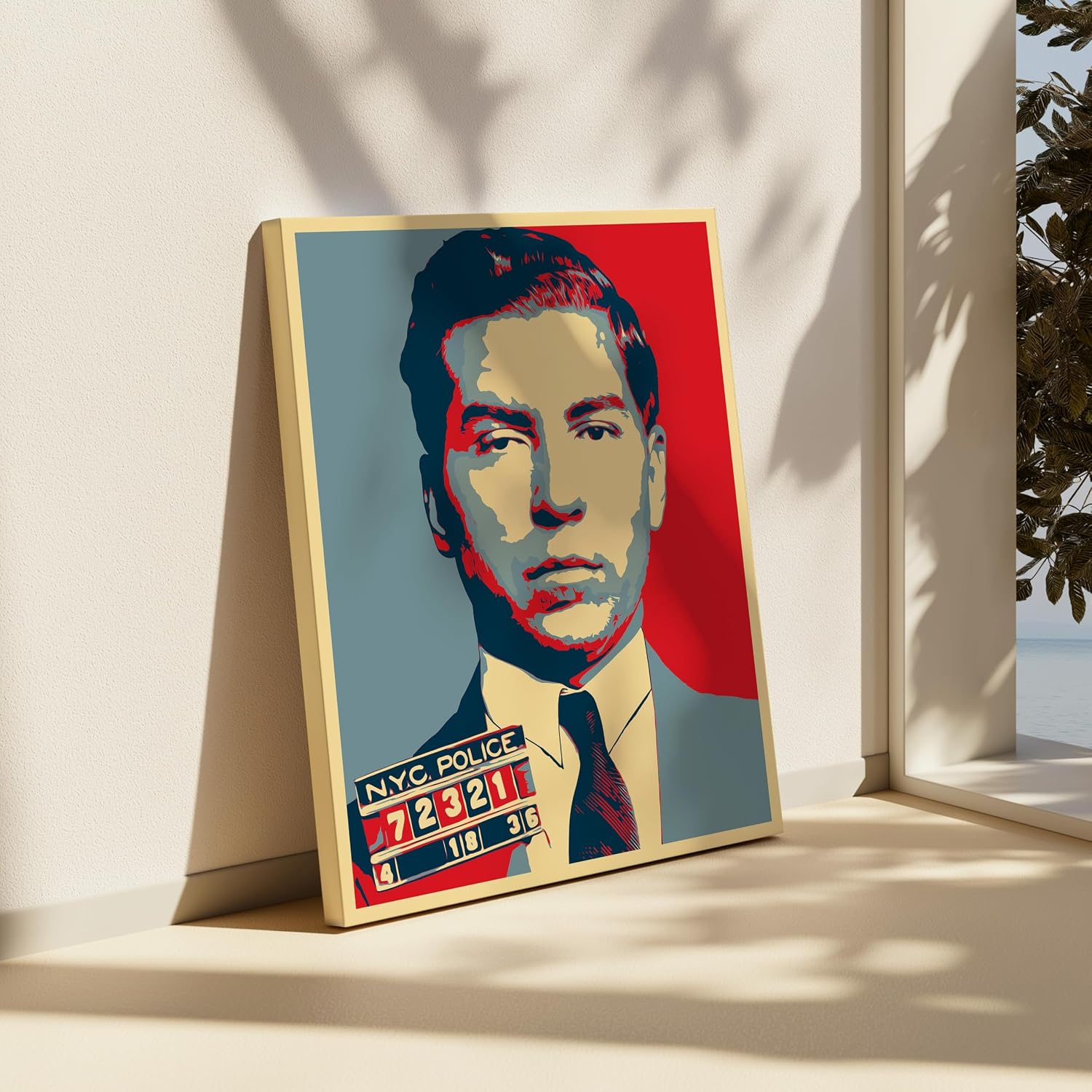 Poster Master Lucky Luciano Mugshot Canvas - Retro Gangster Print - National Crime Syndicate Art - Colorful Portrait Wall Design - Vibrant Bedroom or Living Room Decor - 8x10 STRETCHED Canvas