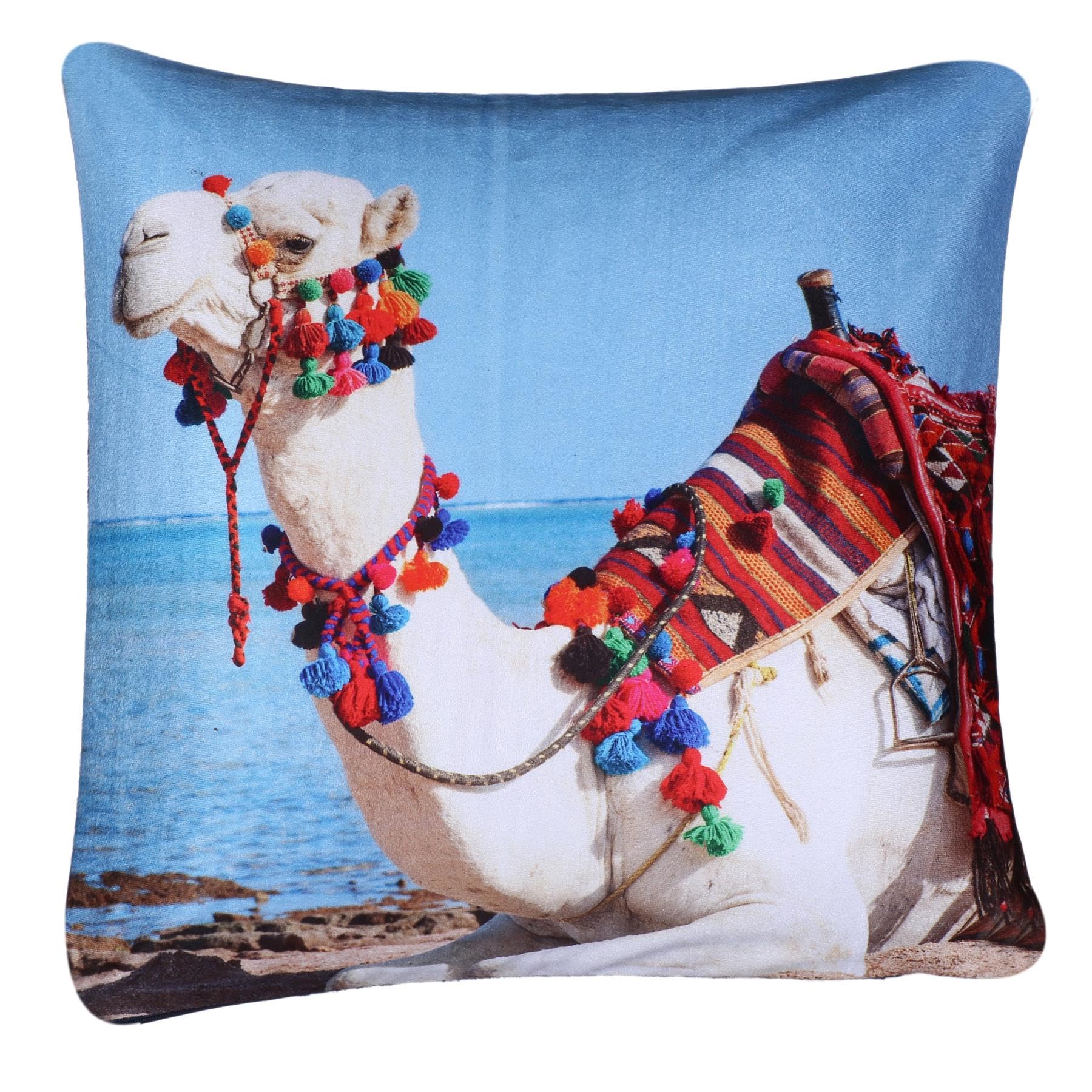 Roseley Washable Plush Velvet Cushion Covers 3D Digital Printed Animal Themed Square Cases (18" x 18") Cute Single Sided Prints (Camel)