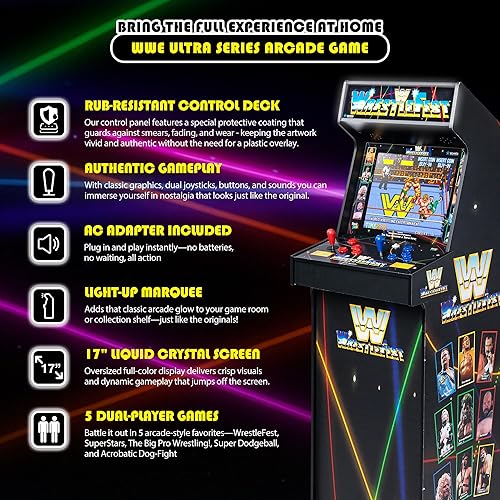 Miniatura 3 de Arcade Classics - Máquina de juego WWE Ultra Series, 5 juegos, pantalla de cristal líquido de 17" - Gabinete interior, Retro, consola de juegos,