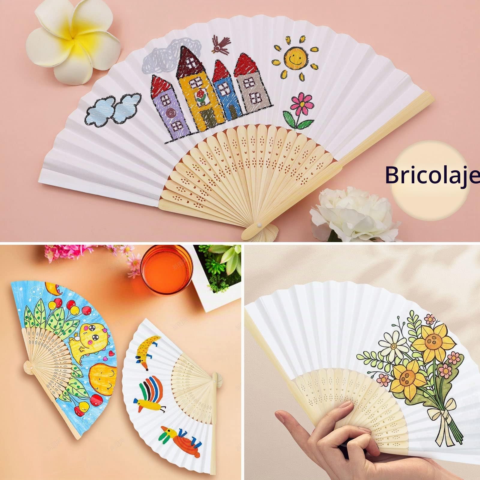 ZOCONE 16 Piezas Blanco Abanicos Boda para Invitados con Bolso de Organza Abanico Blanco Madera Plegable Abanico de Mano Novia Detalle para Bodas Invitadas