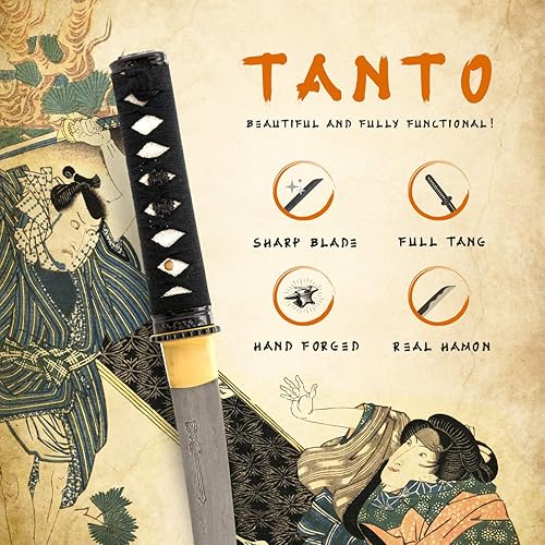 Miniatura 2 de HMS Espada Samurai Tanto japonesa, hierro Tsuba, acero al carbono 1045, forjada a mano templada, espiga completa, afilada