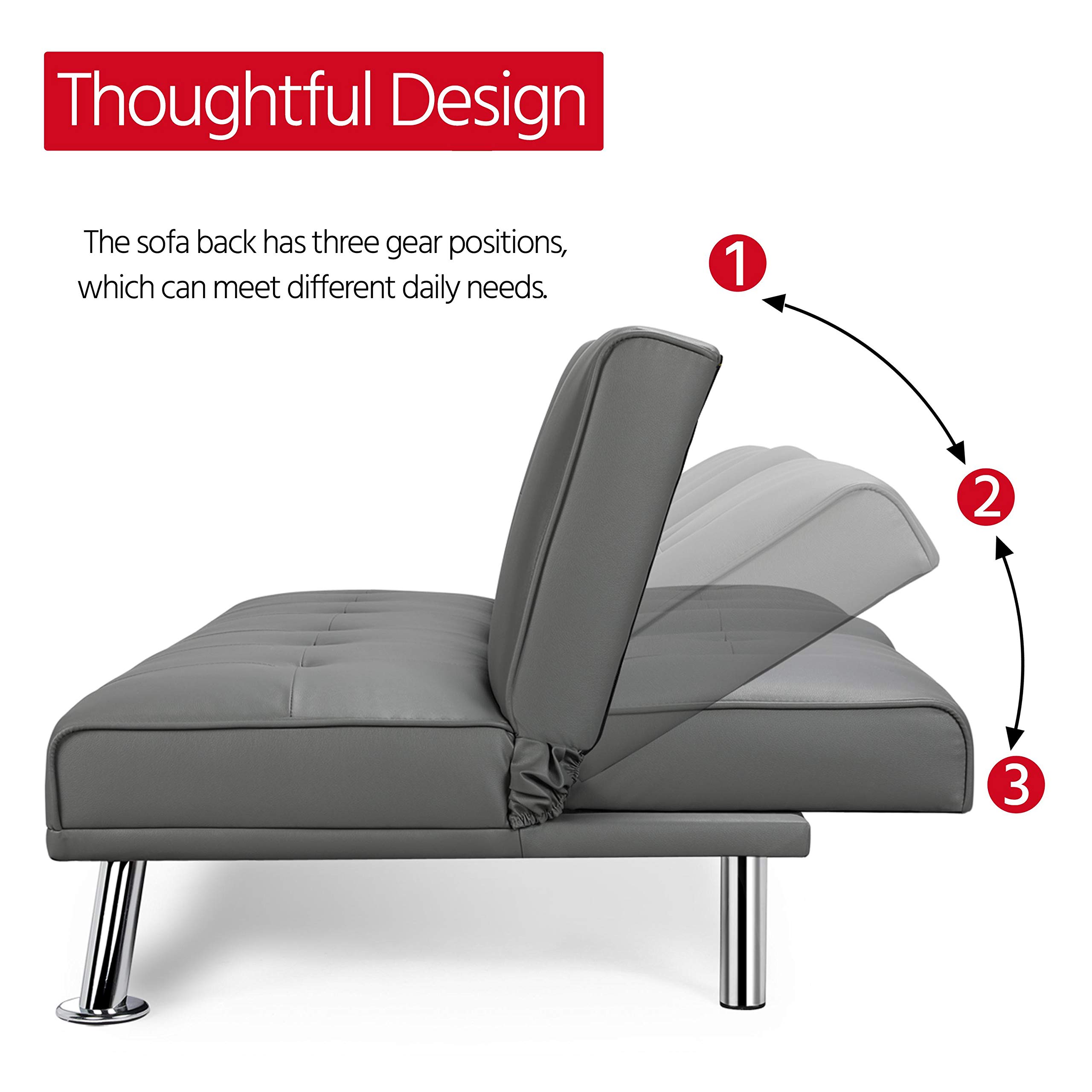 Yaheetech Modern Faux Leather Futon Set Convertible Recliner Sleeper