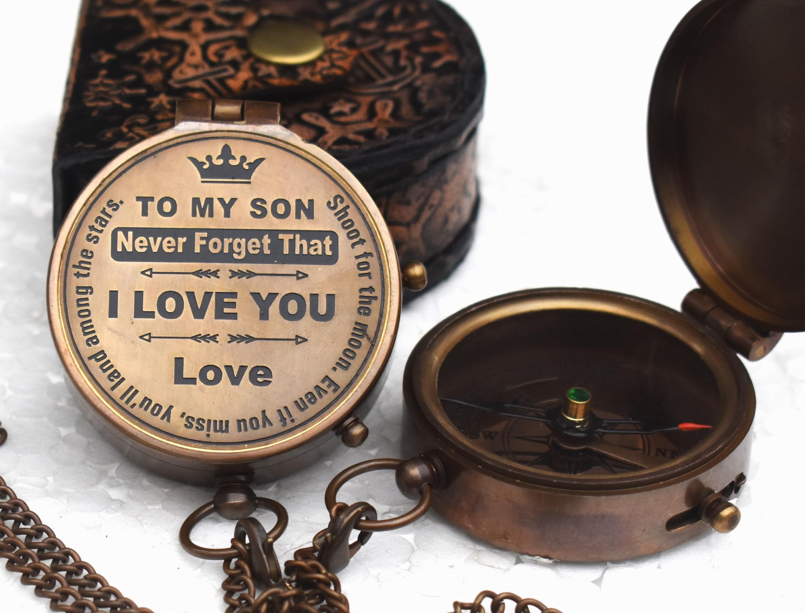 Brass Mom to Son Compass–Father to Son Gifts- to My Grandson -Graduation Day Gifts for Son-Birthday, Baptism, Graduation, Confirmation, Communion Compass for Women Men