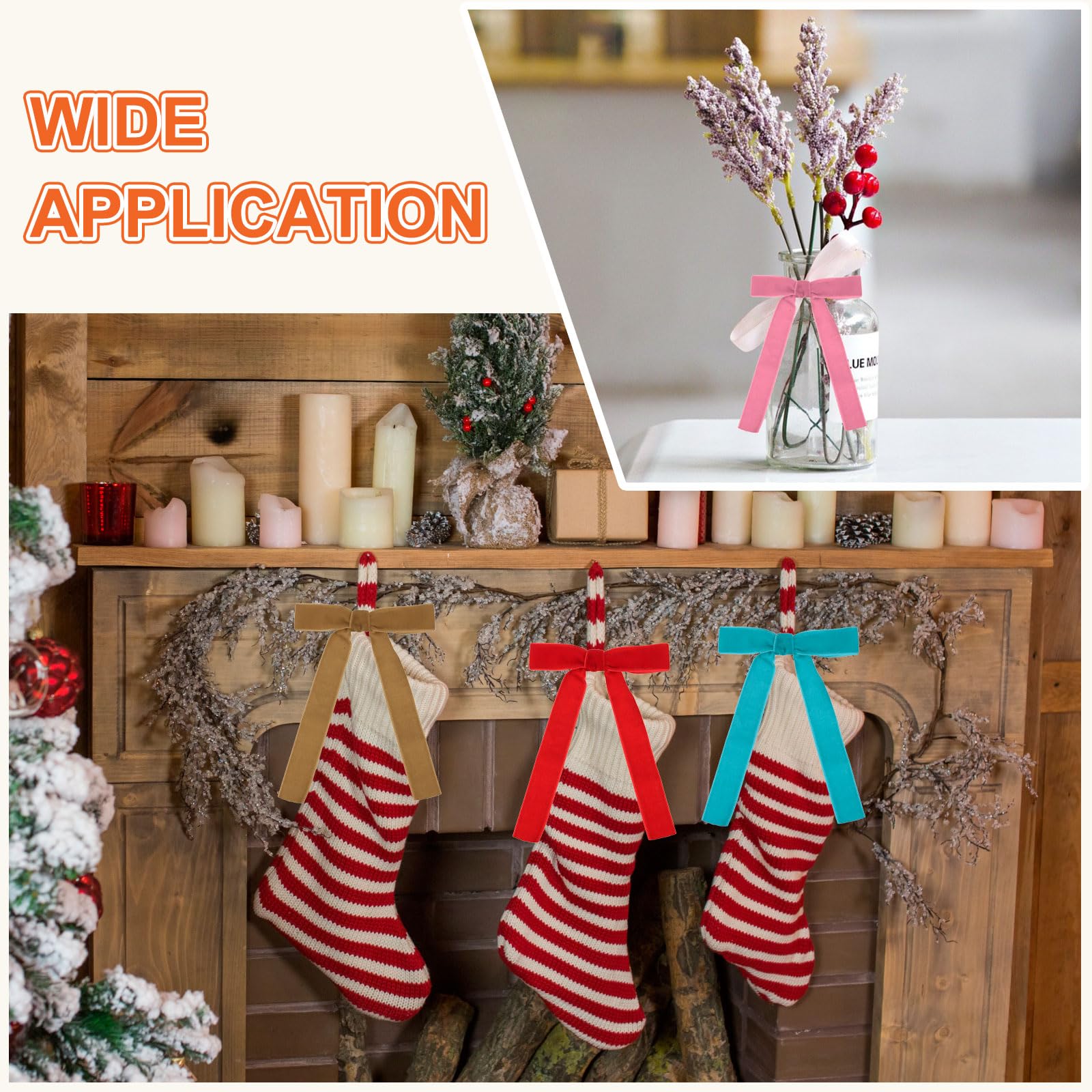 24 Lazos De Terciopelo Para Decoración Navideña – 3.5x3.5 Pulgadas – Para Árboles, Coronas, Regalos Y Bodas