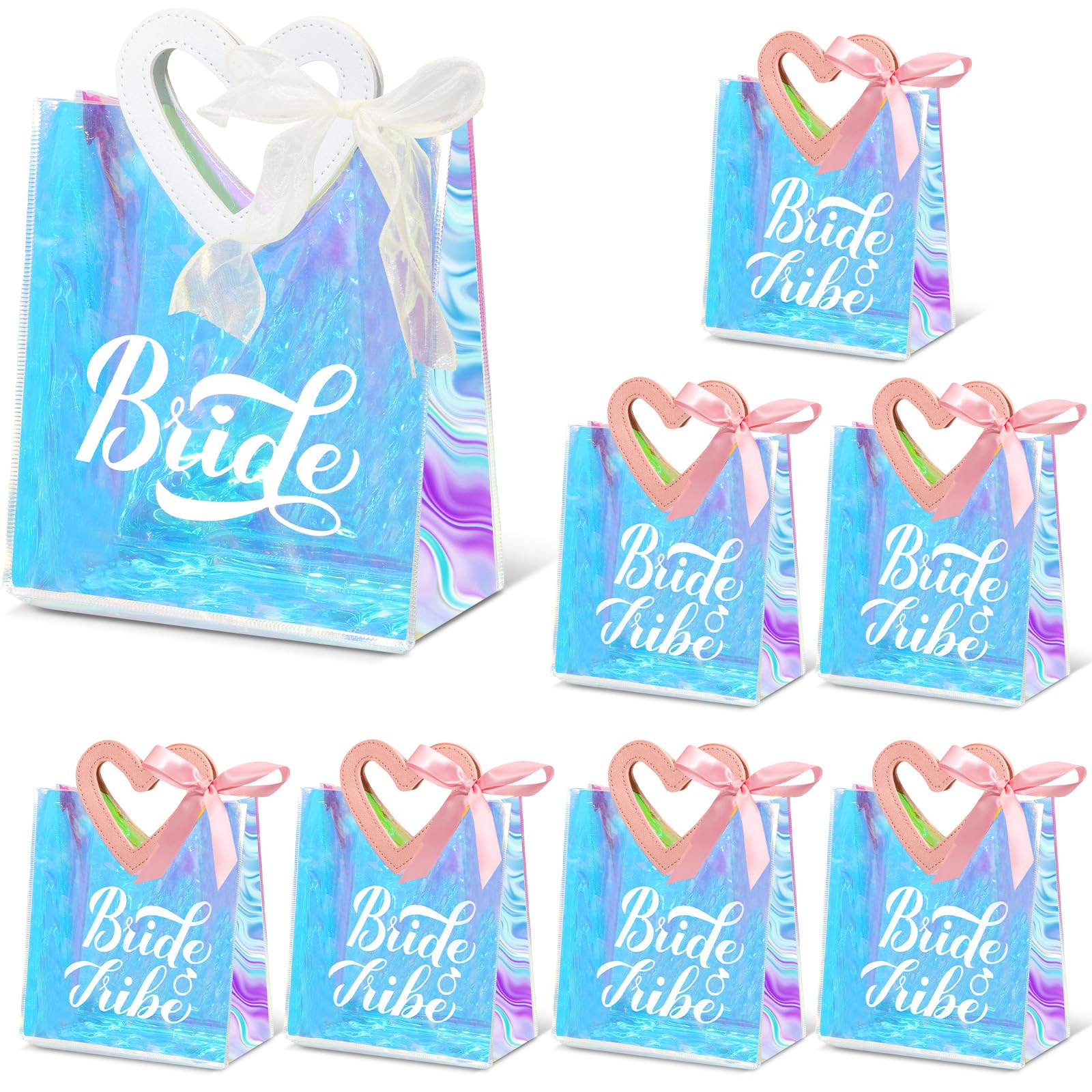 PerKoop Lot De 8 Sacs Cadeaux En PVC Avec Poignées Pour Demoiselle D'honneur, Enterrement De Vie De Jeune Fille, 1 Mariée, 7 Demoiselles D'honneur