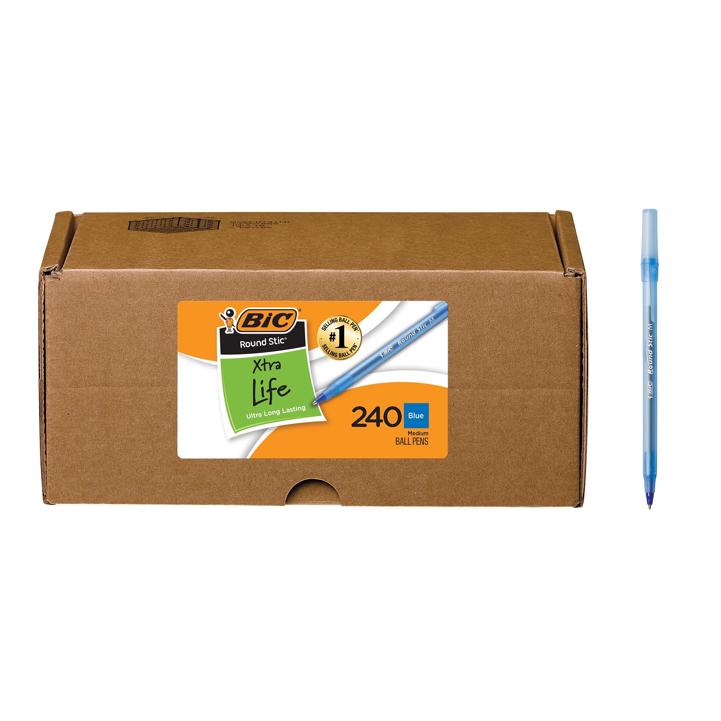 BIC Round Stic Xtra Life Ballpoint Pen, Medium Point (1.0mm), Blue, Flexible Round Barrel For Writing Comfort, 240-Count