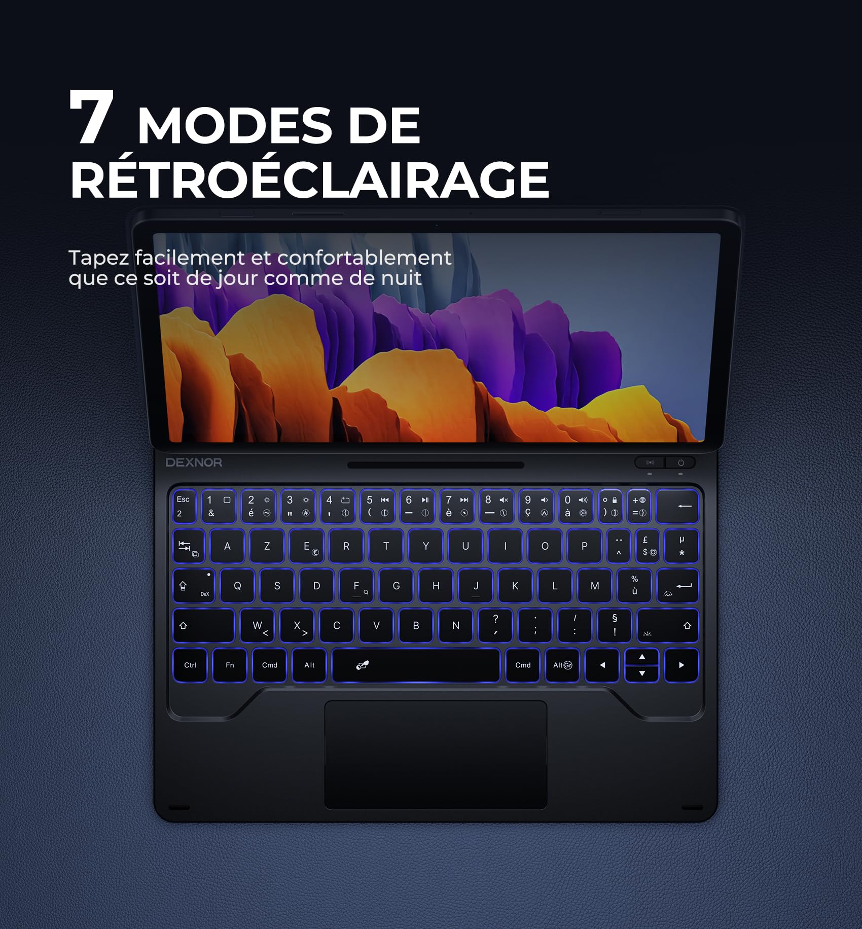 Dexnor Clavier Tablette pour Samsung Galaxy Tab S10 Lite/S10 FE/S9 FE /S9 10,9"/11" Magic Style Keyboard Magnétique avec Pavé Tactile Rétroéclairé Bluetooth avec Porte-Stylo AZERTY Français, Noir