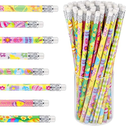 Outus 48 lápices de Pascua con borrador, lápices de madera de Pascua con elementos de Pascua para regalos de Pascua, suministros de recompensa, 8