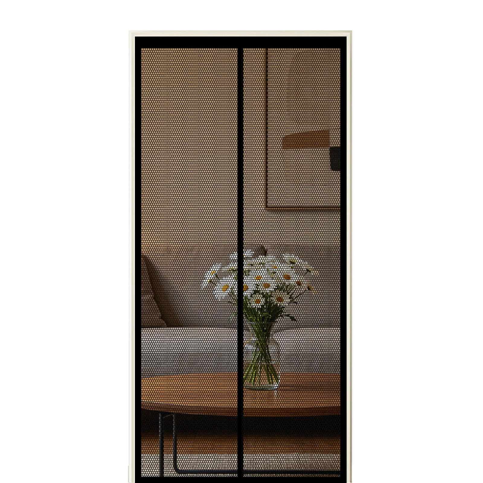Screen Door 255 x 185 cm Self Sealing Powerful Magnets Patio Curtain Insect Mesh with Powerful Magnets & Full Frame Magic Tape Suitable for Patio Doors Balcony Bedroom, Black