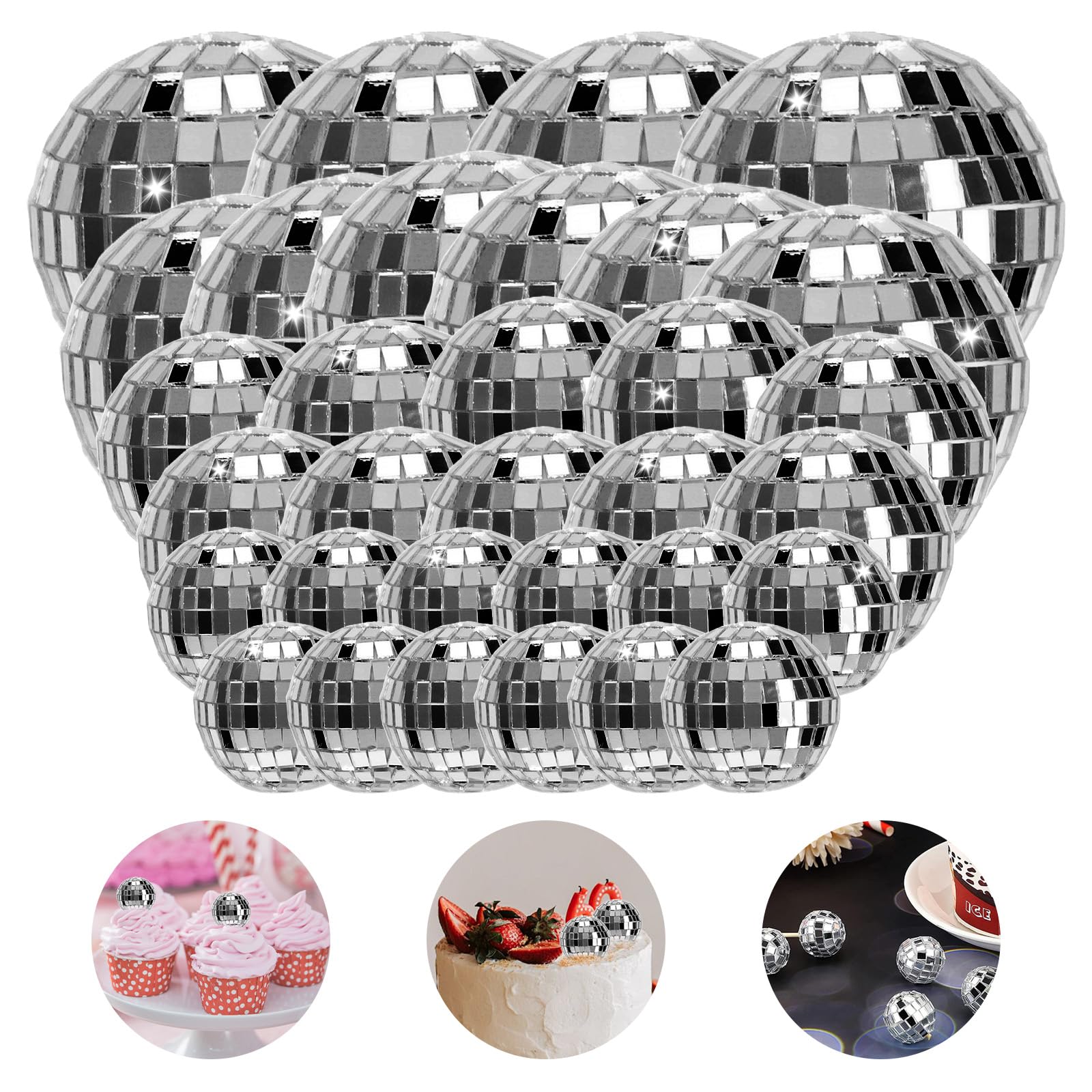 32 Pcs Disco Ball Cake Decorations, Silver Shiny Disco Ball