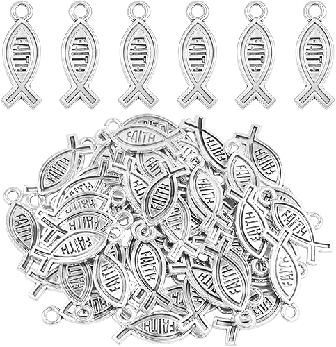 50 dijes de plata antigua con forma de pez de Jesús, de aleación vintage con forma de pez cristiano, suministros para manualidades, pulseras,
