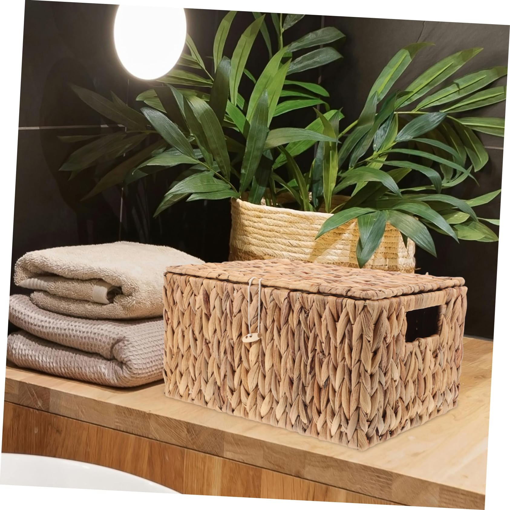 Cesto Rettangolare in Paglia con Coperchio per Organizzare Casa e Guardaroba, Resistente e Decorativo